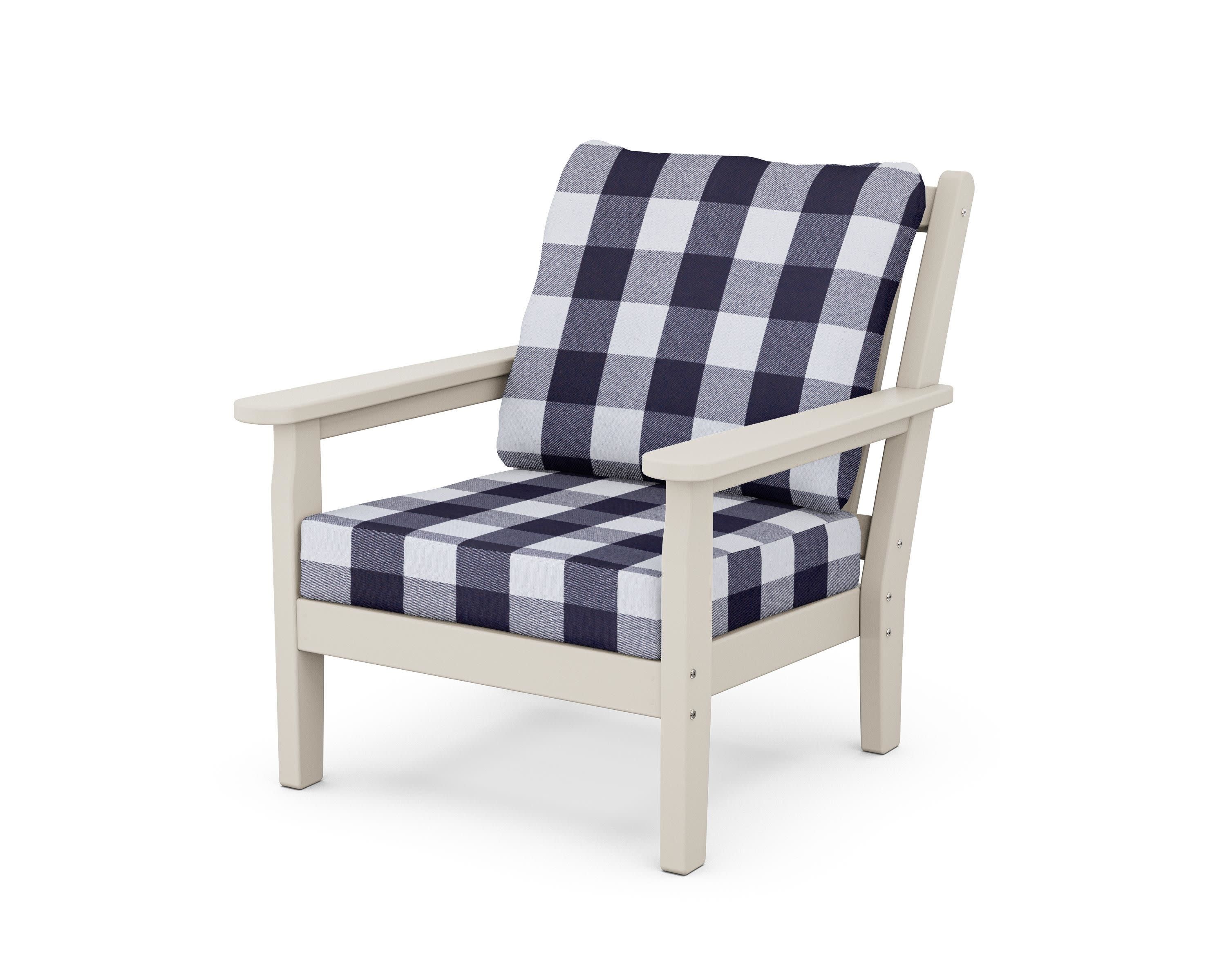 Chippendale Deep Seating Chair in Sand / Buffalo Plaid Navy
