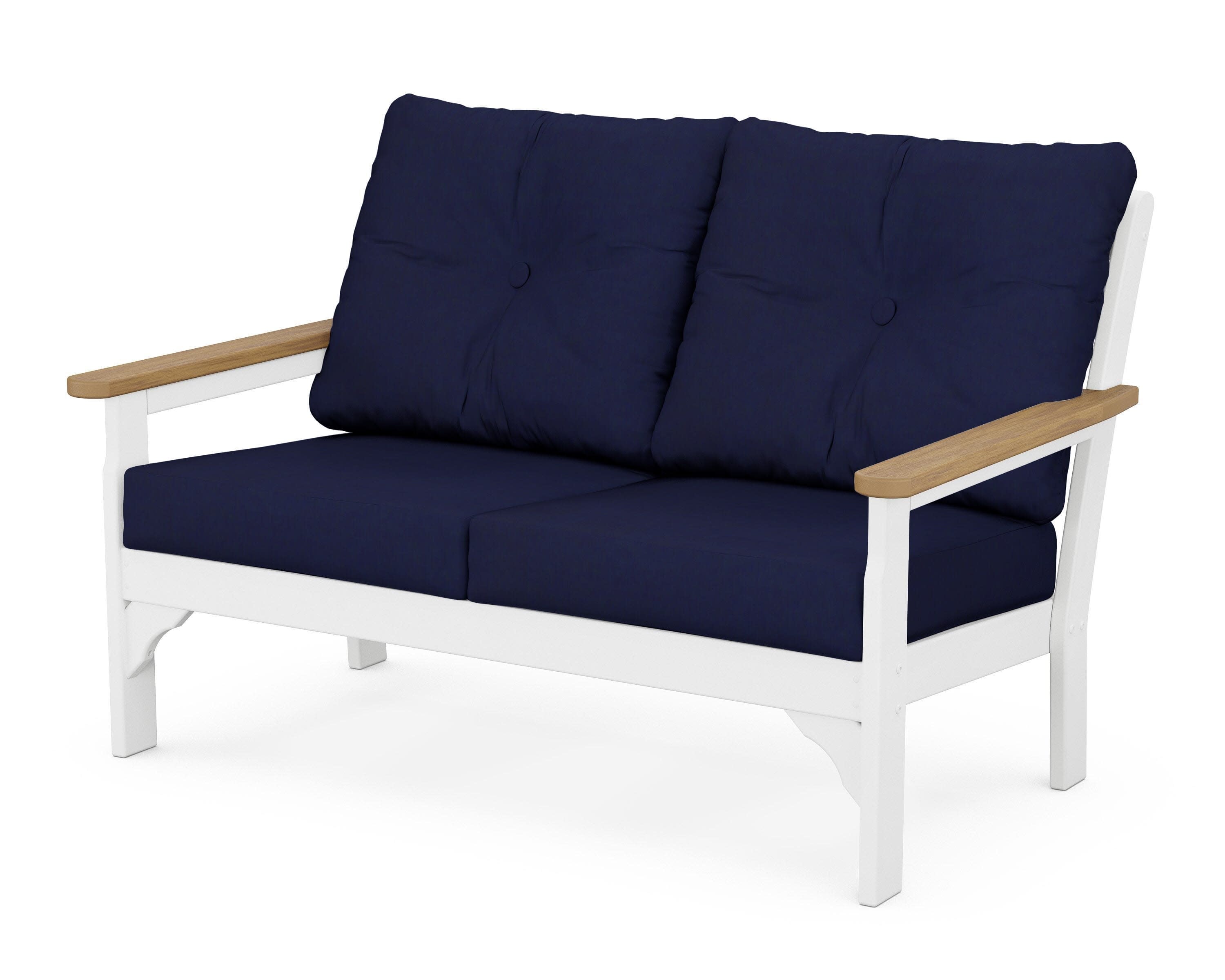Vineyard Deep Seating Loveseat in White / Natural / Navy