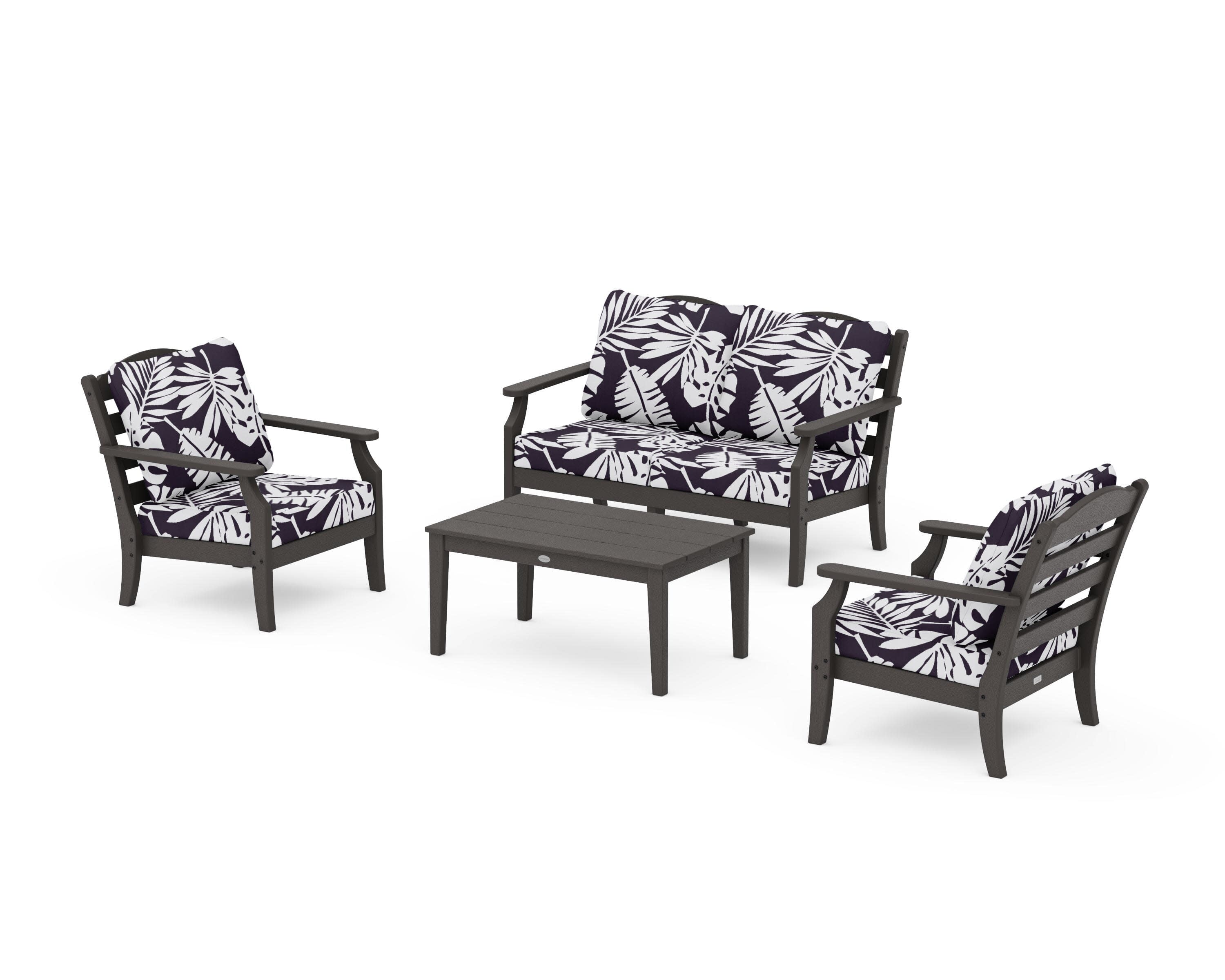 Savannah 4-Piece Deep Seating Set with Loveseat in Vintage Coffee / Leaf Navy