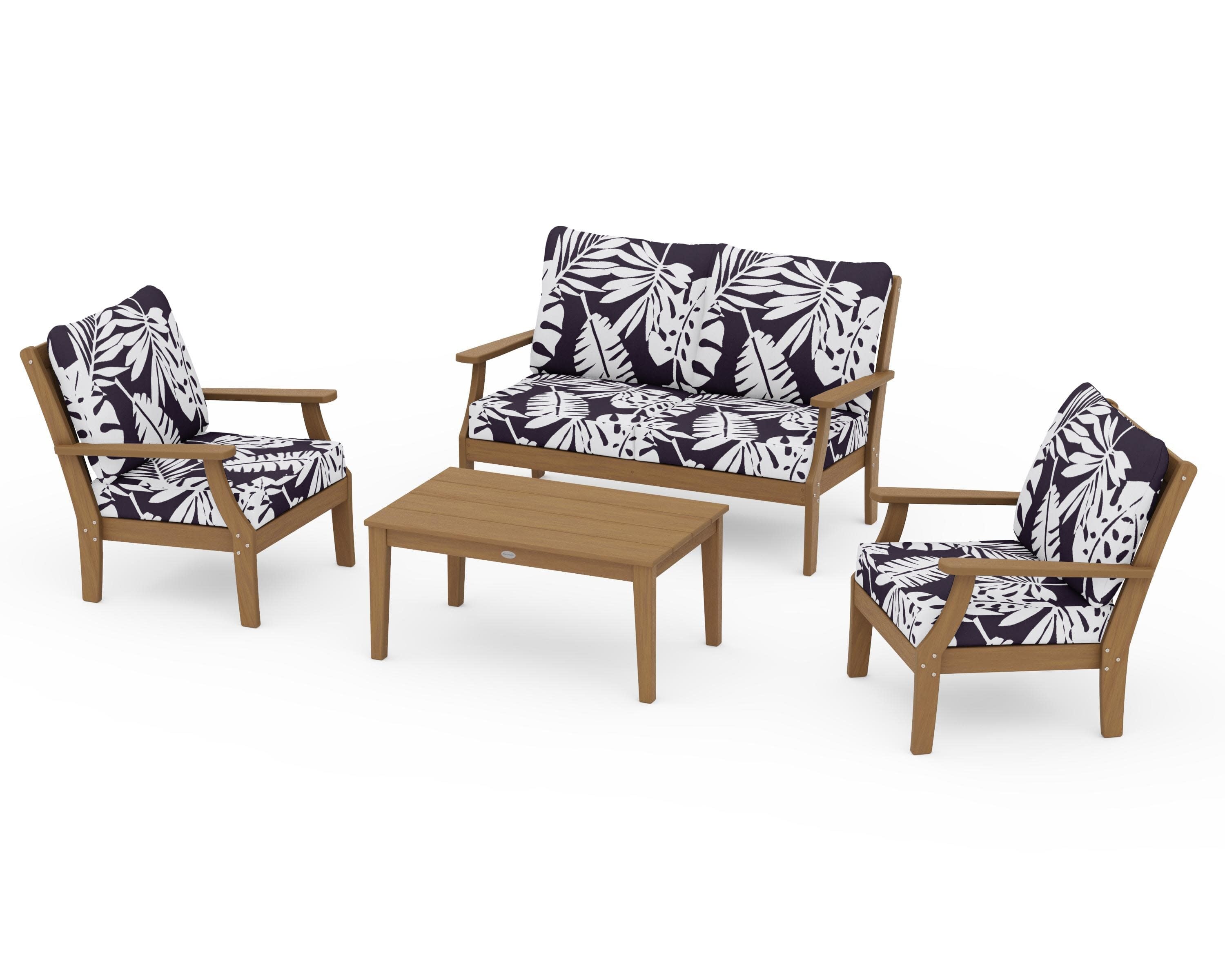 Braxton 4-Piece Deep Seating Chair Set in Natural / Leaf Navy