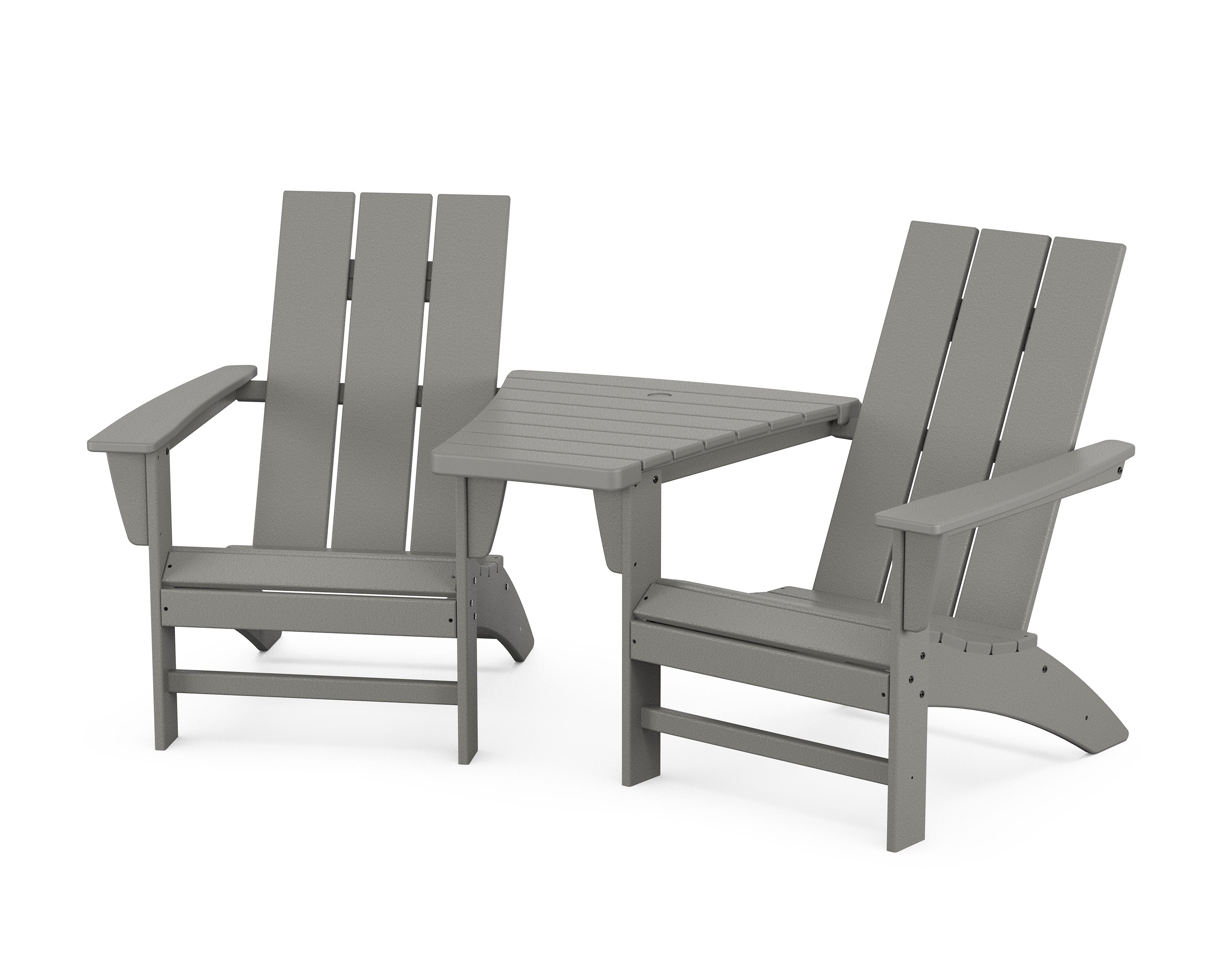 Modern 3-Piece Adirondack Set with Angled Connecting Table in Slate Grey