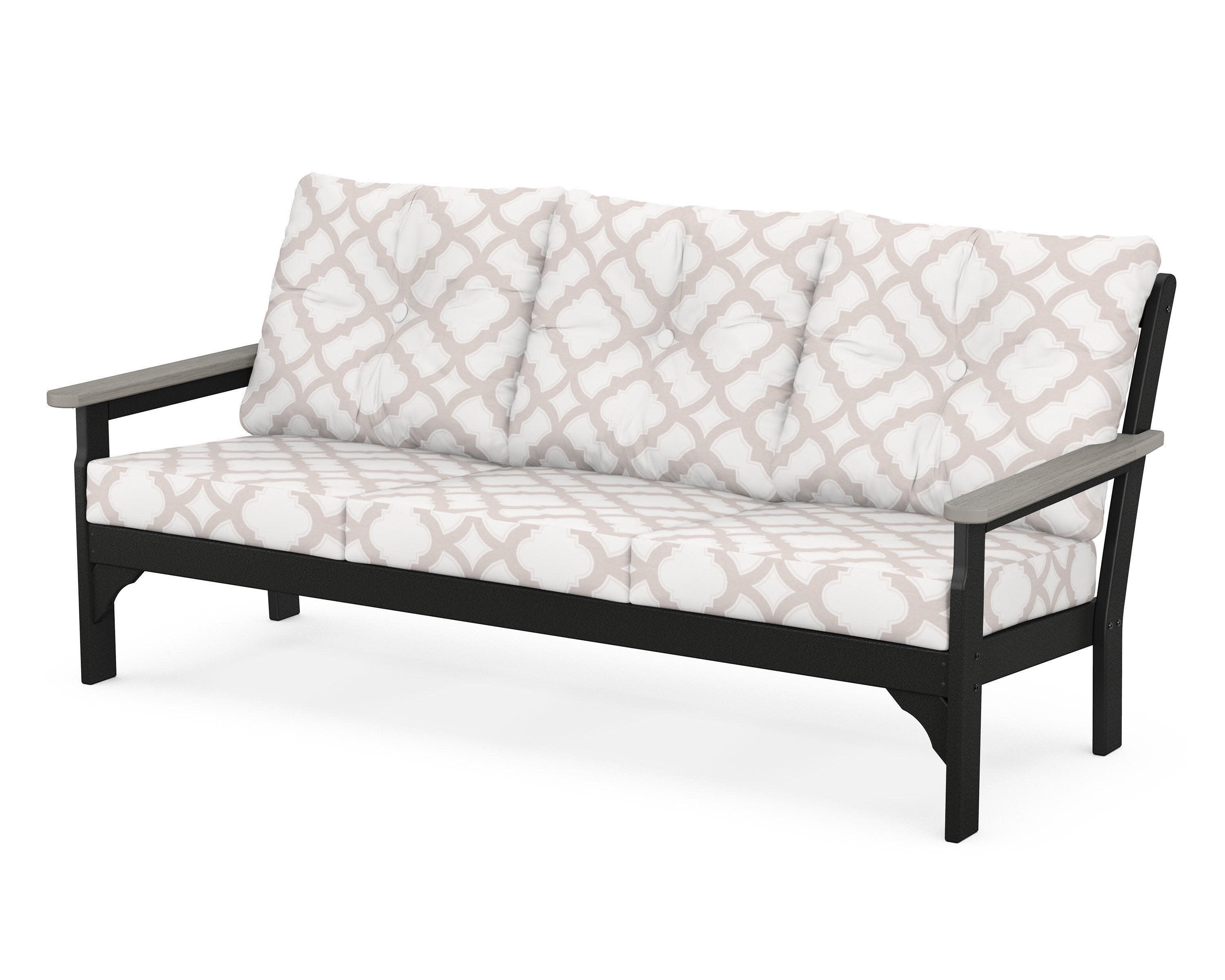 Vineyard Deep Seating Sofa in Black / Driftwood / Trellis Dune Burlap