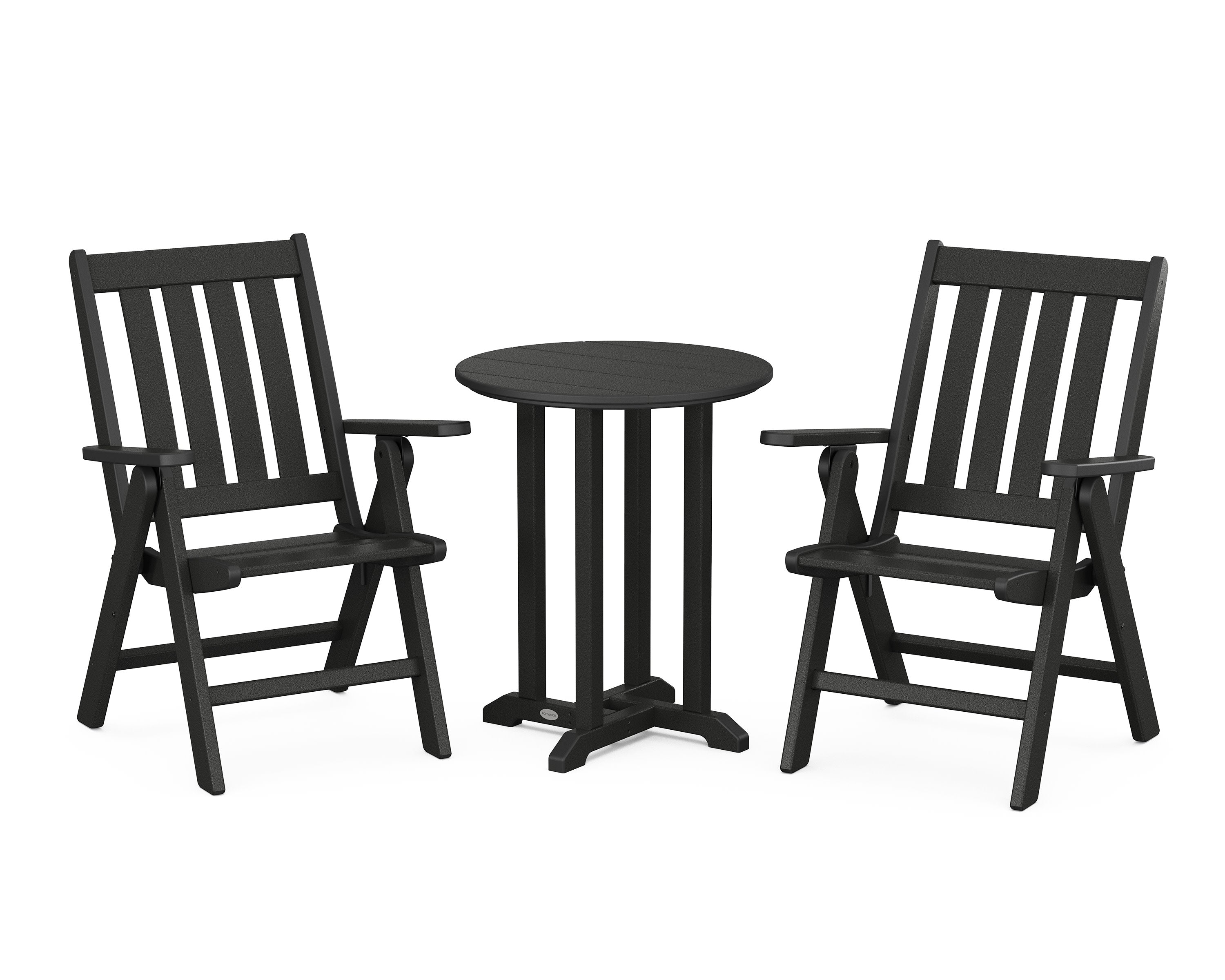 Vineyard Folding Chair 3-Piece Round Bistro Dining Set in Black