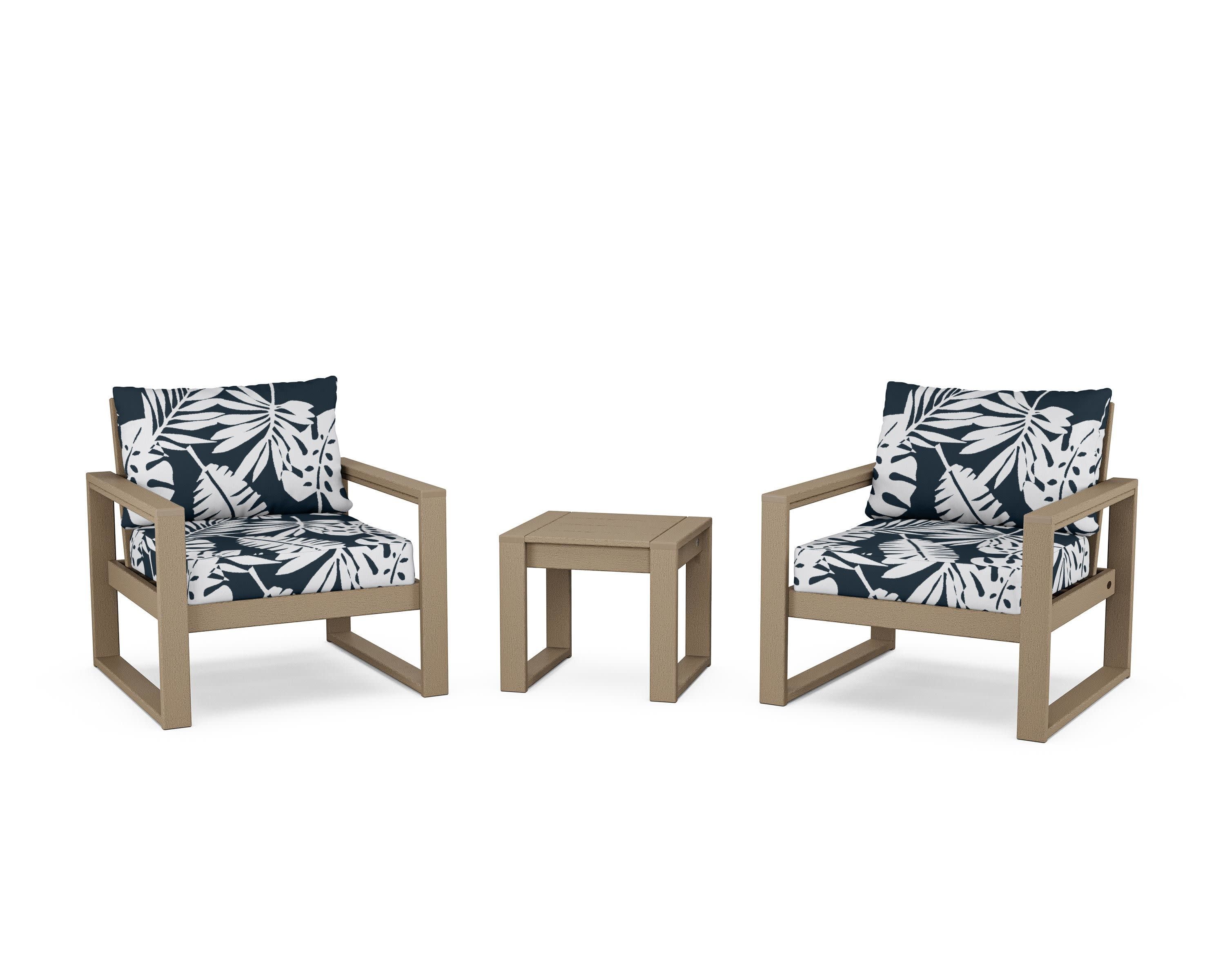 EDGE Sectional 3-Piece Deep Seating Set in Vintage Sahara / Leaf Marine Indigo