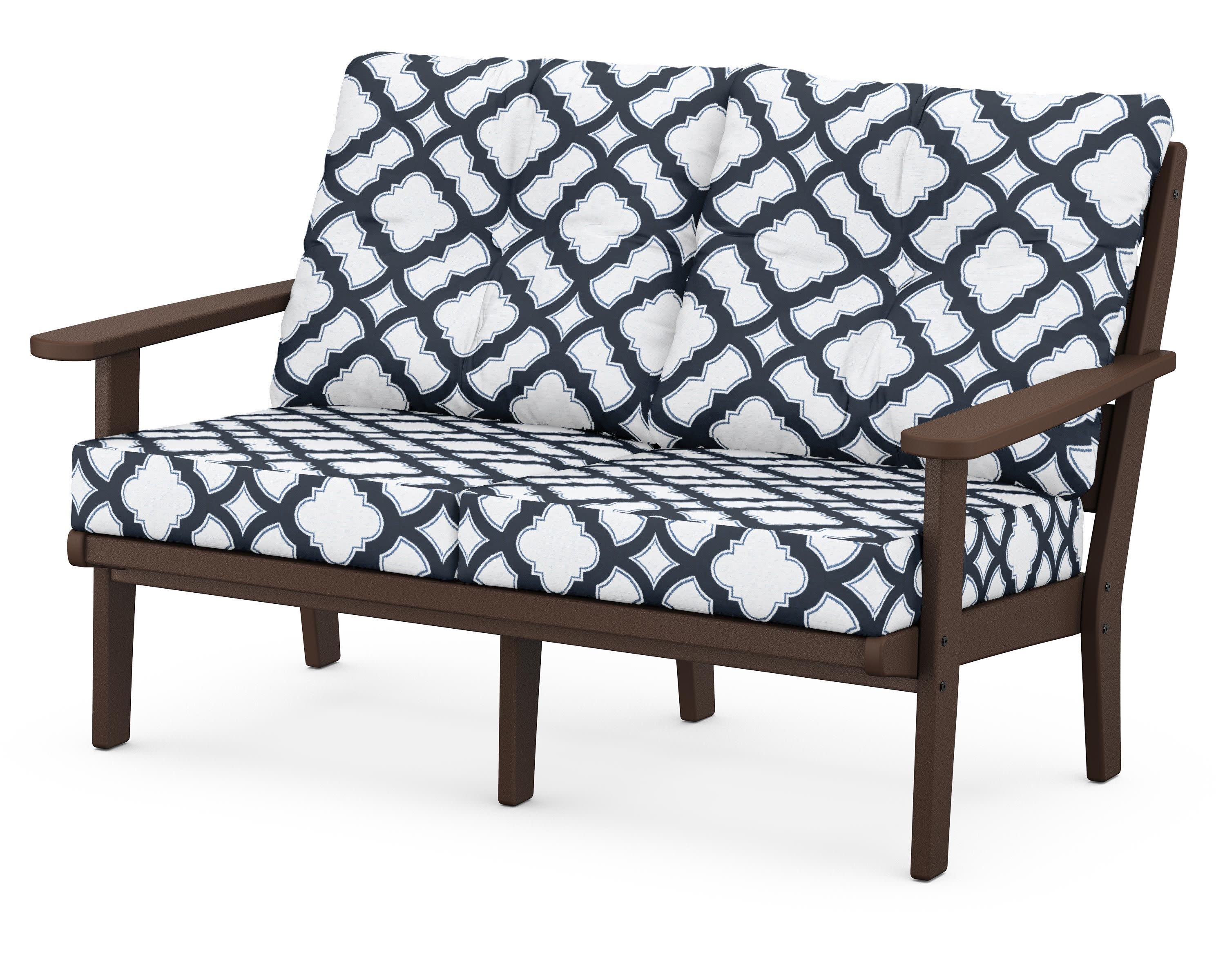 Lakeside Deep Seating Loveseat in Mahogany / Trellis Marine Indigo
