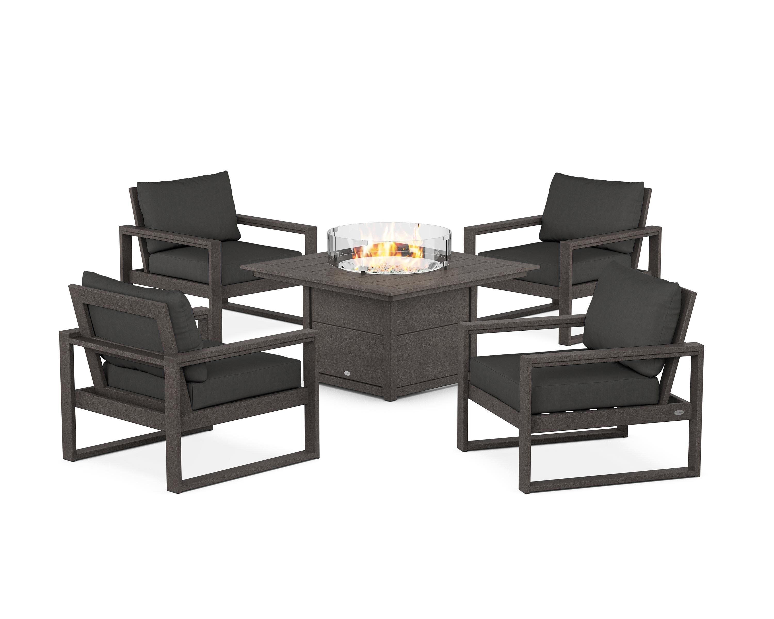 EDGE Sectional 5-Piece Deep Seating Set with Fire Pit Table in Vintage Coffee / Spectrum Carbon