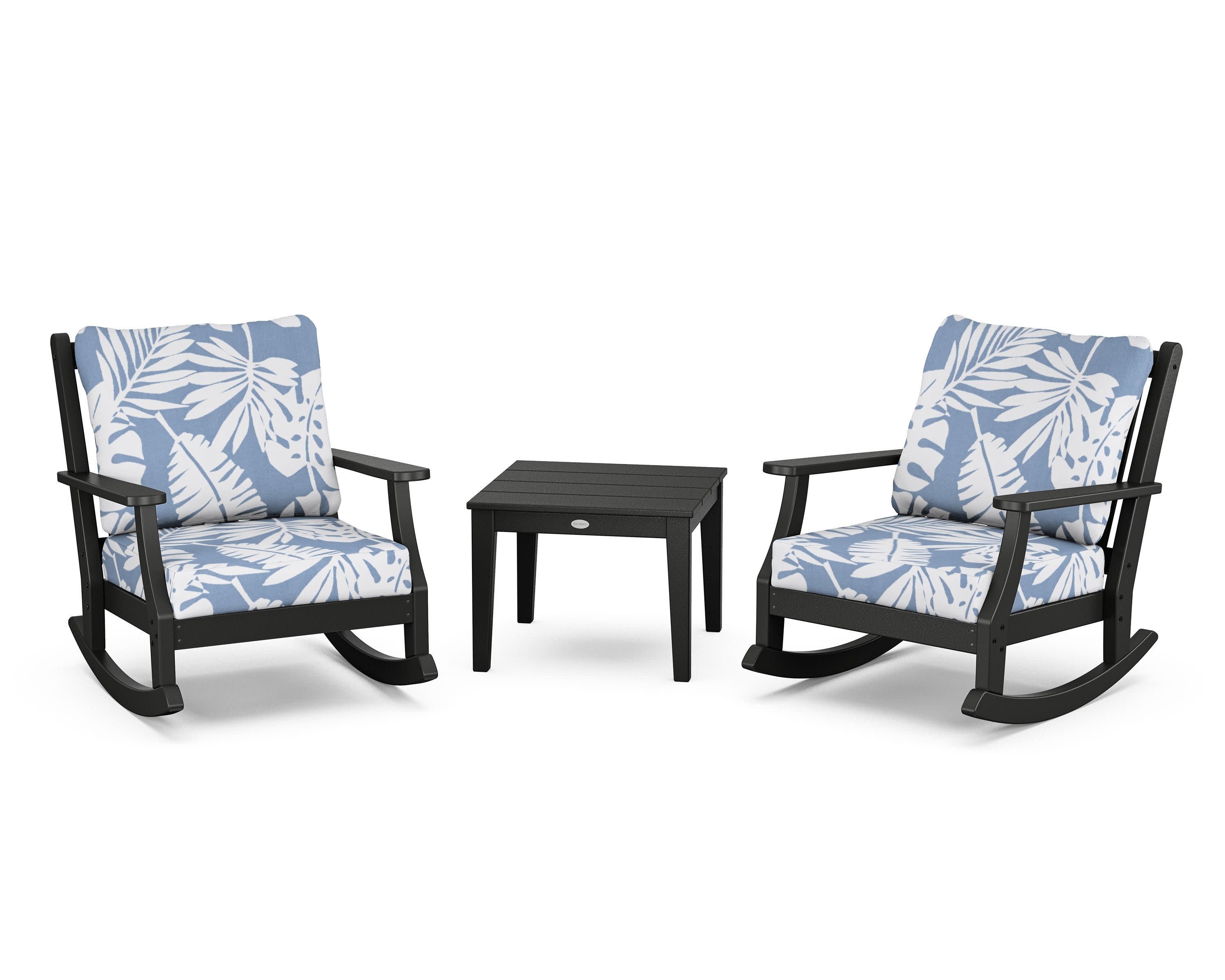 Wovendale 3-Piece Deep Seating Rocker Set in Black / Leaf Sky Blue