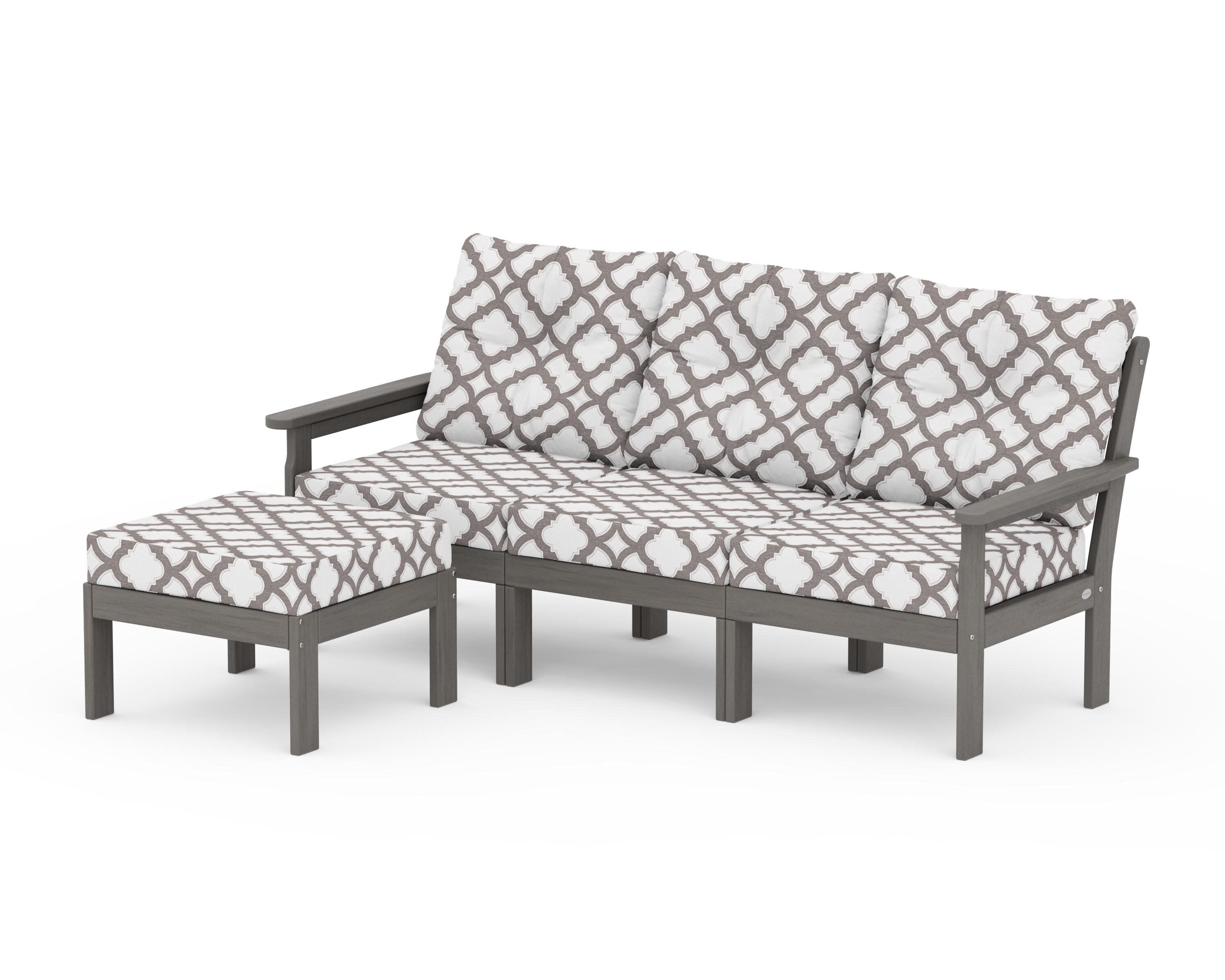 Vineyard 4-Piece Sectional with Ottoman in Driftwood / Trellis Grey Mist