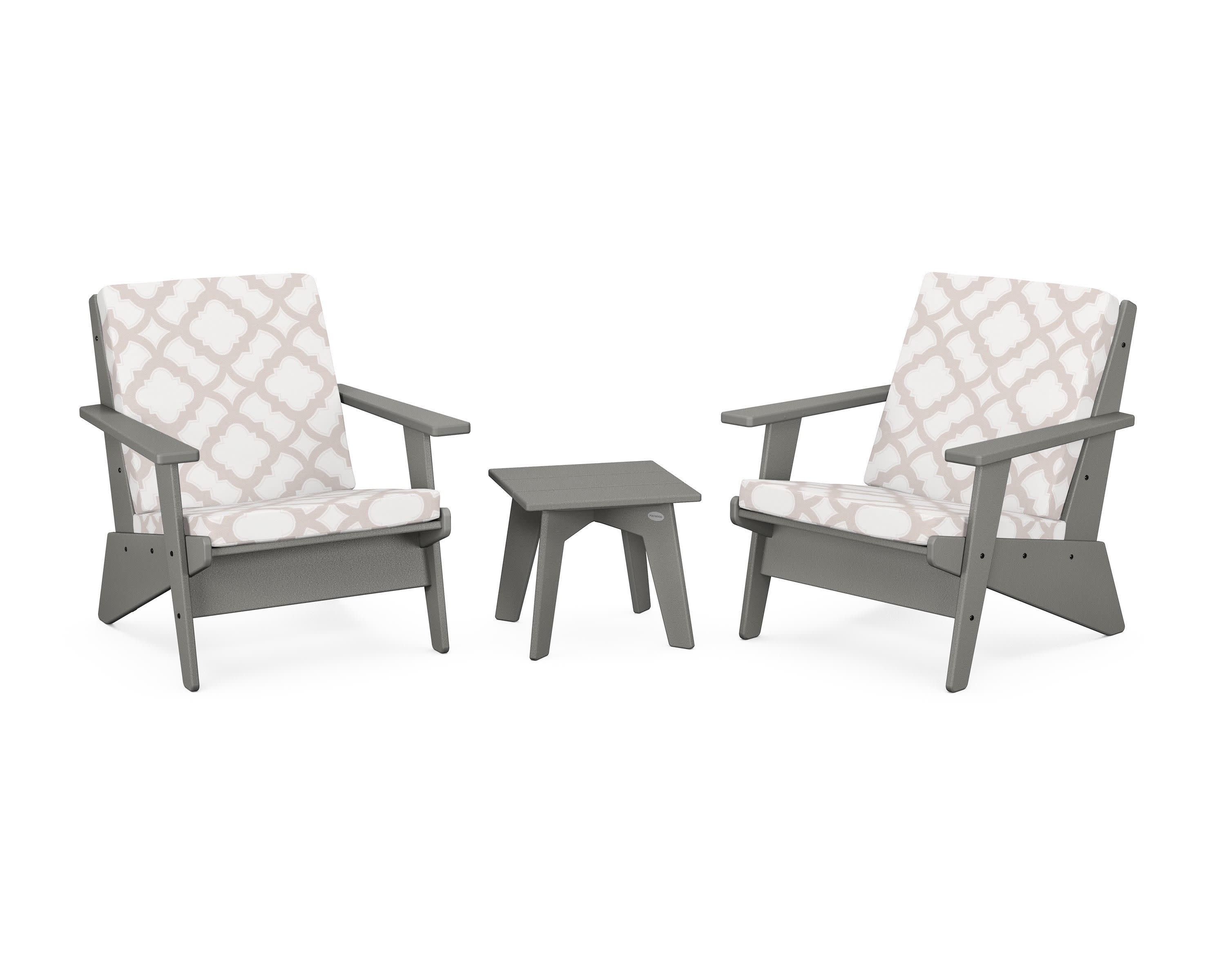Riviera Modern Lounge 3-Piece Set in Slate Grey / Trellis Dune Burlap
