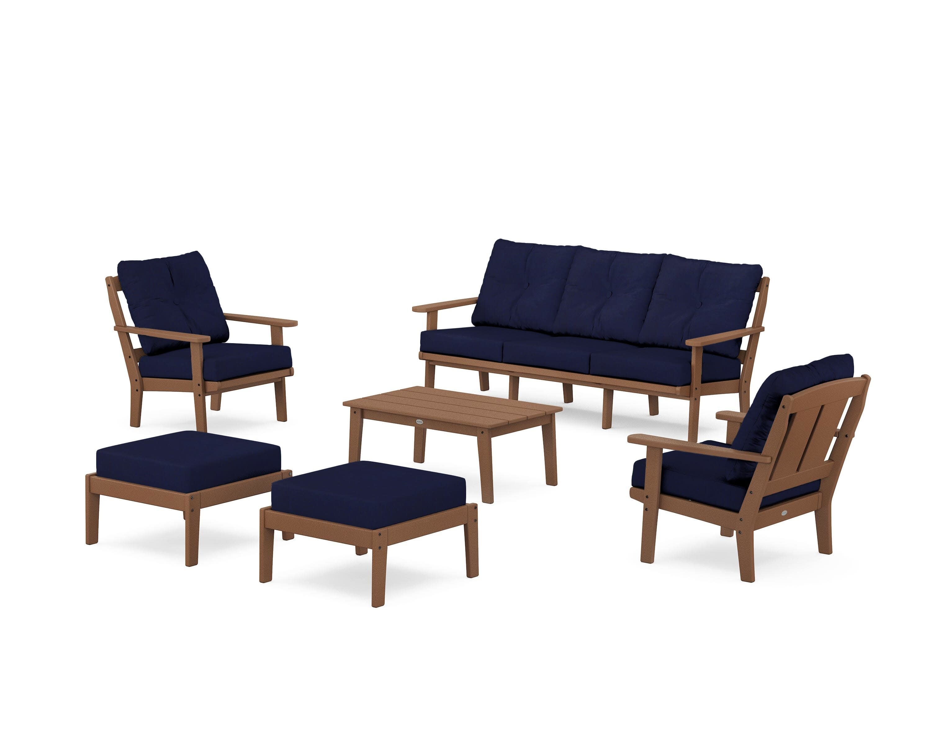 Mission 6-Piece Lounge Sofa Set in Teak / Navy