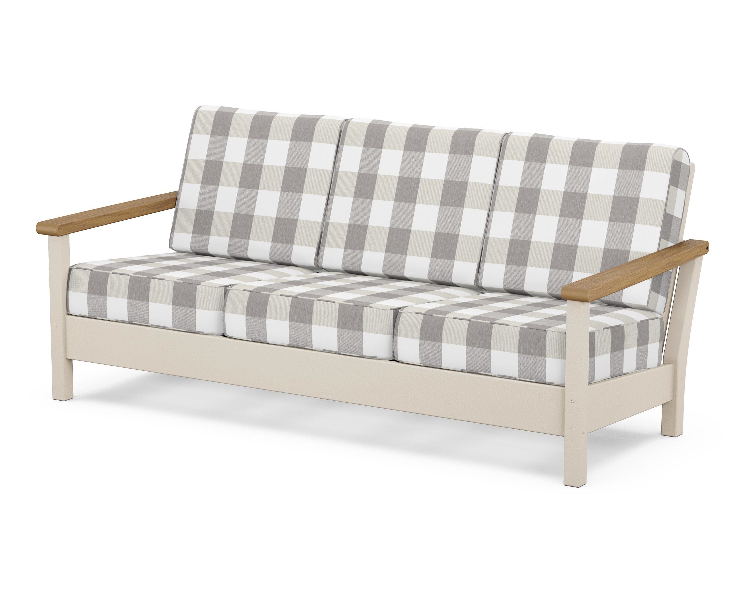 Harbour Deep Seating Sofa in Sand / Natural / Buffalo Plaid Grey Mist