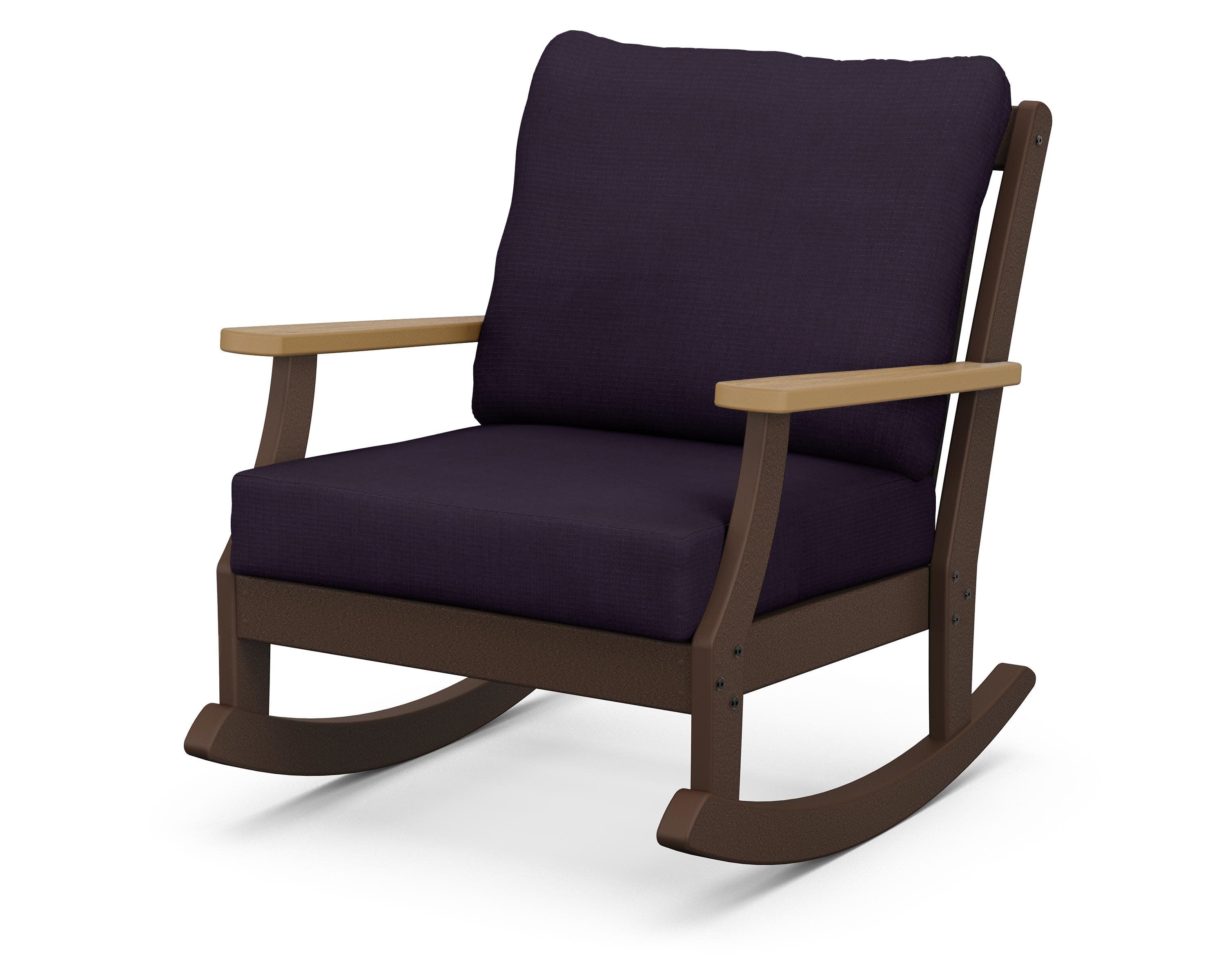 Braxton Deep Seating Rocking Chair in Mahogany / Natural / Navy Linen