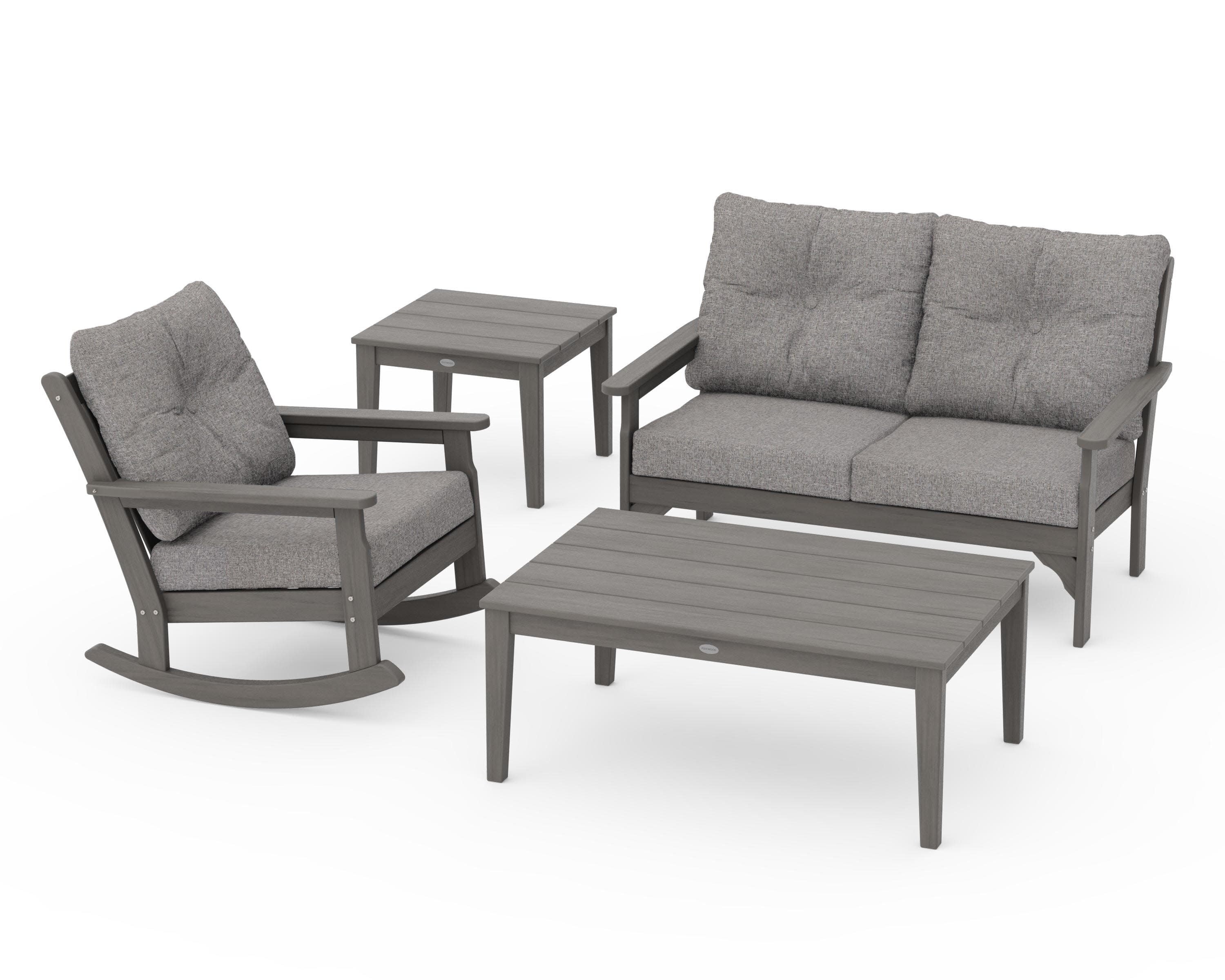 Vineyard 4-Piece Deep Seating Rocker Set in Driftwood / Grey Mist