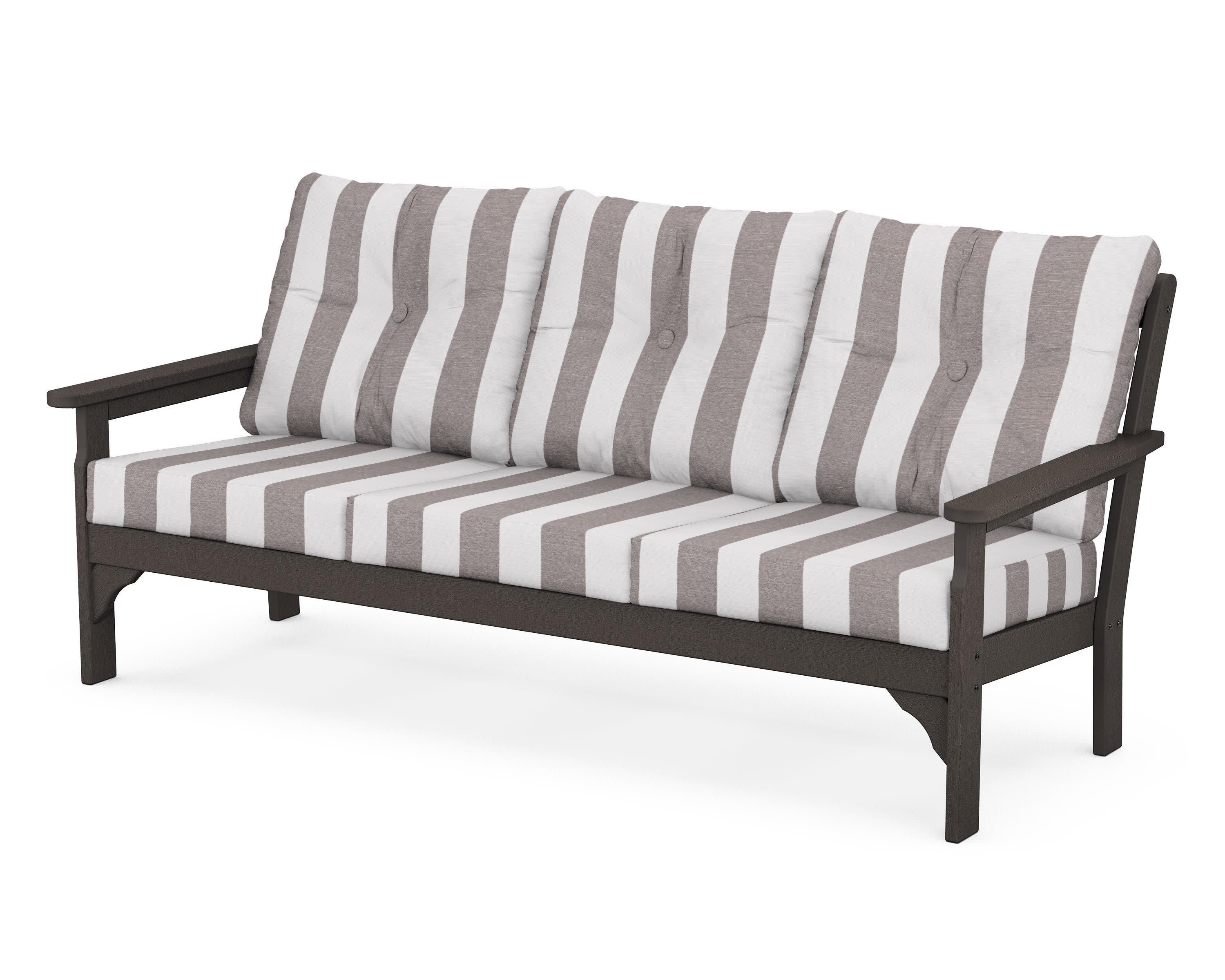 Vineyard Deep Seating Sofa in Vintage Coffee / Cabana Stripe Grey Mist