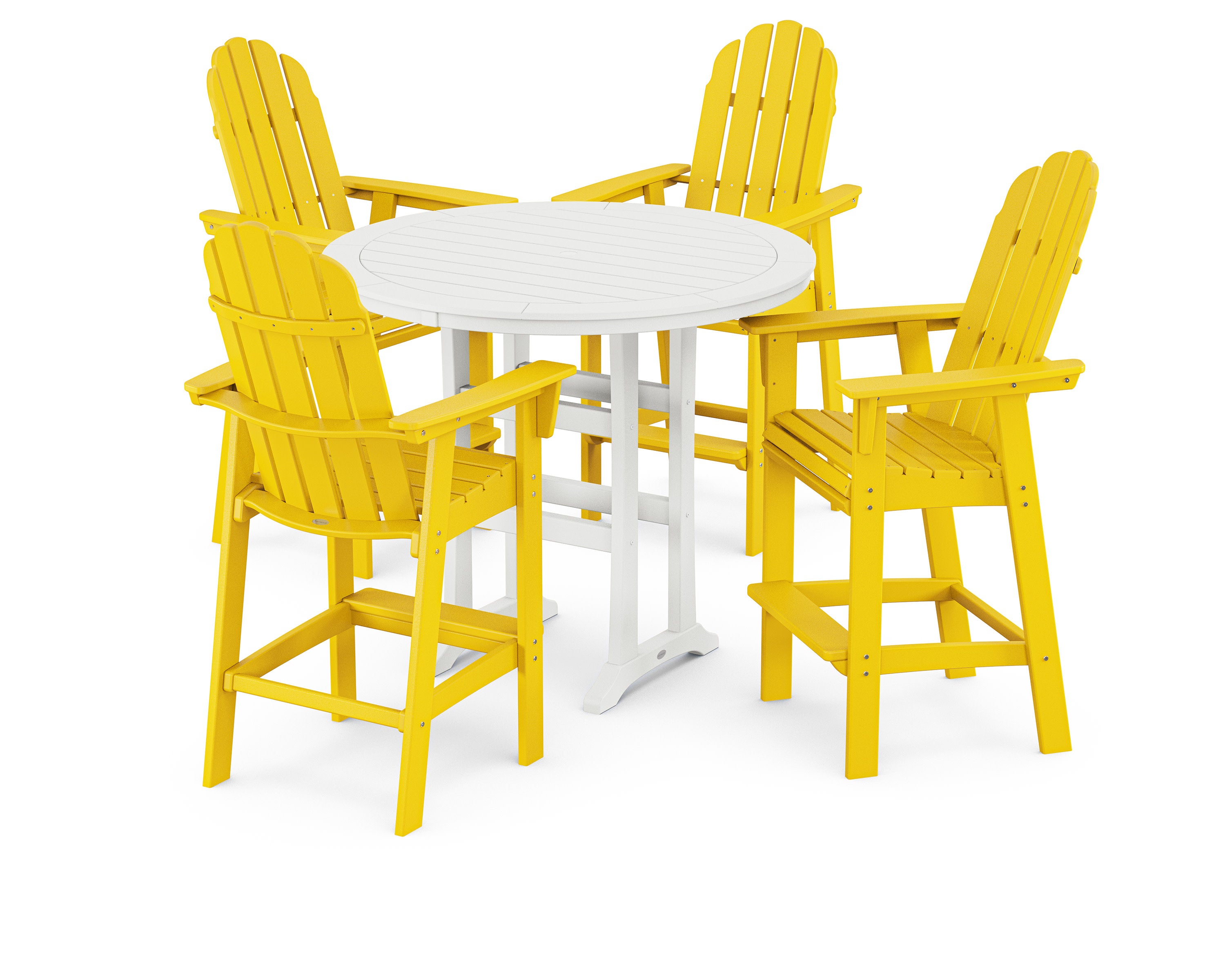 Vineyard Curveback Adirondack 5-Piece Nautical Trestle Bar Set in Lemon / White