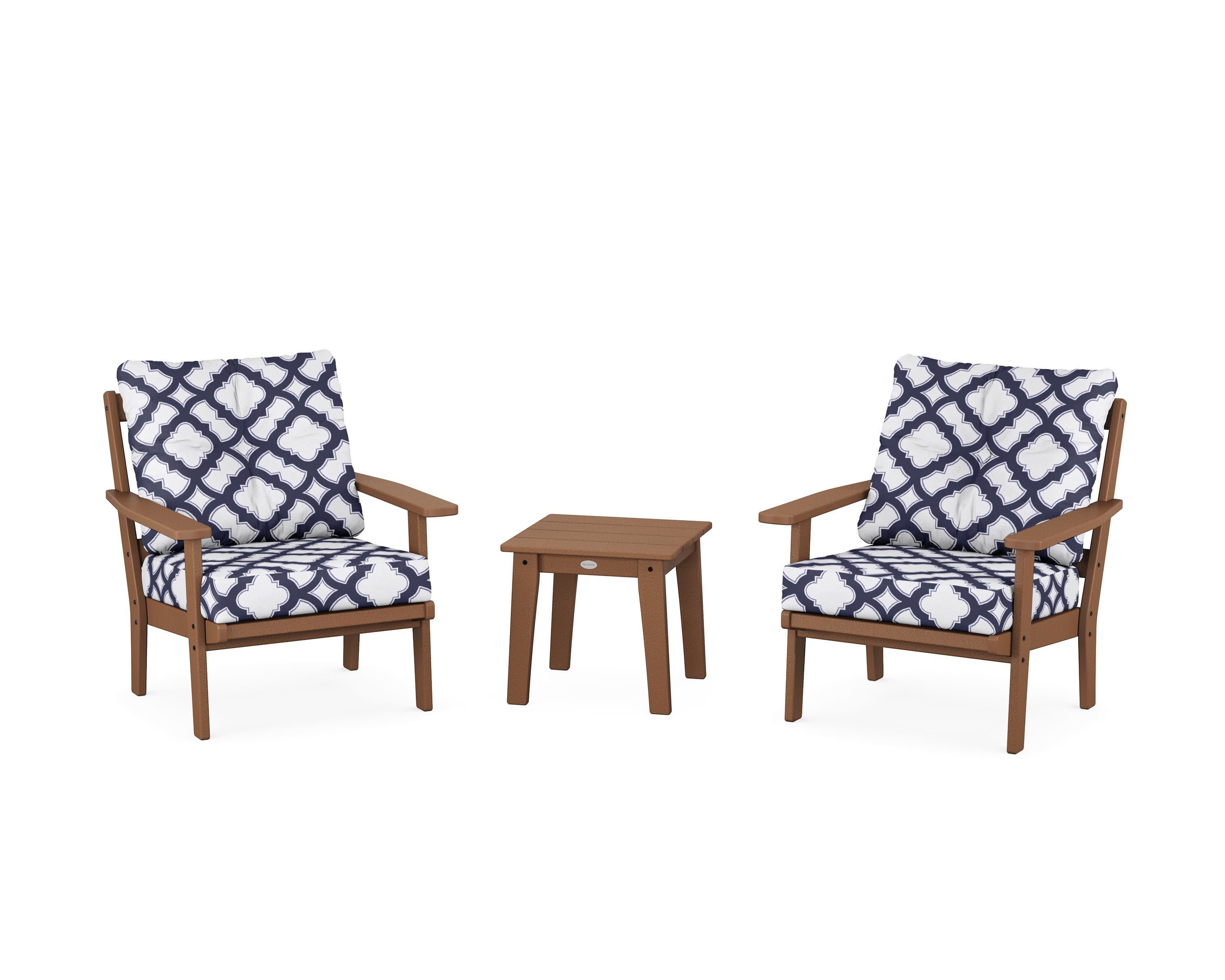 Oxford 3-Piece Deep Seating Set in Teak / Trellis Navy