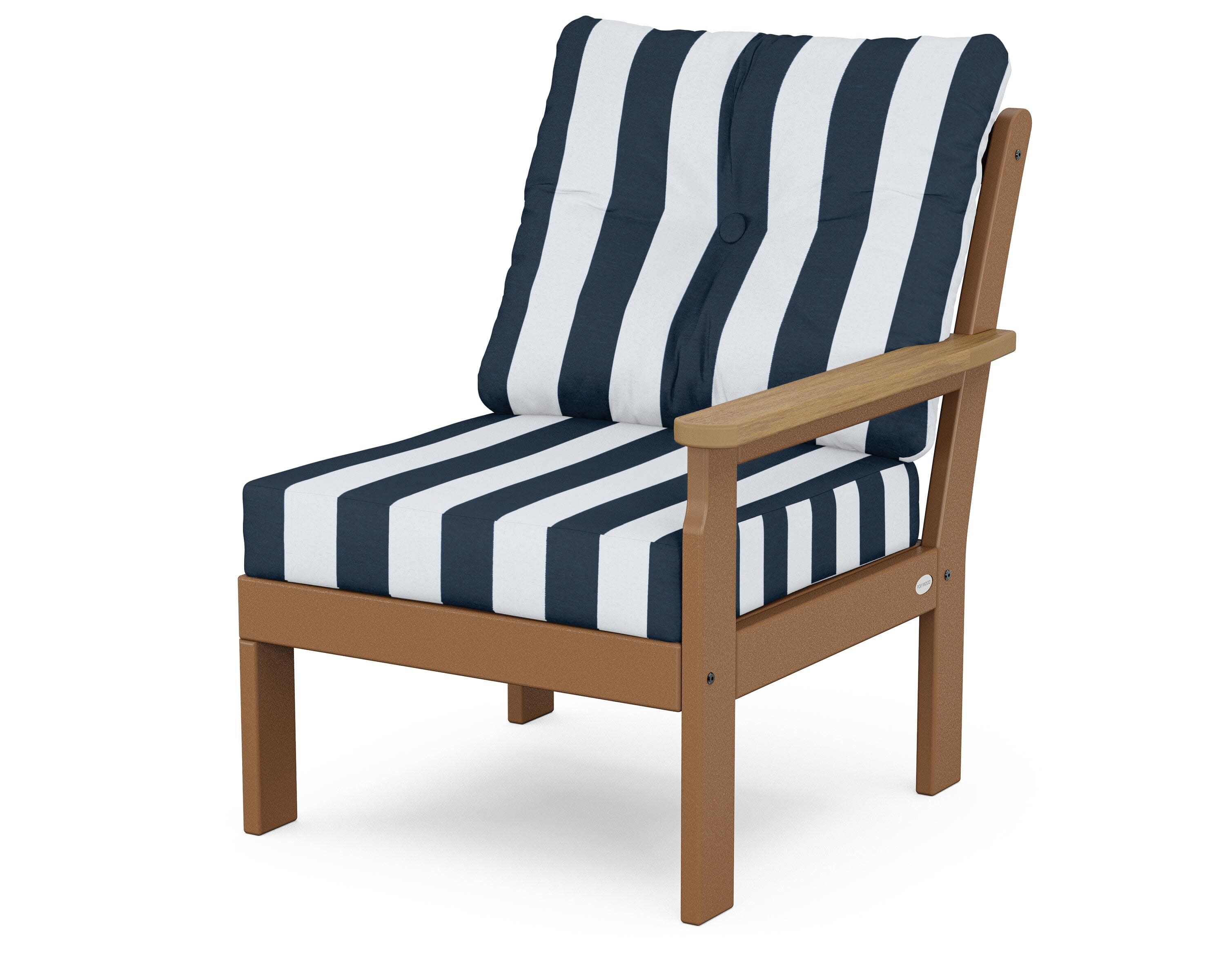 Vineyard Modular Right Arm Chair in Teak / Natural / Cabana Stripe Marine Indigo