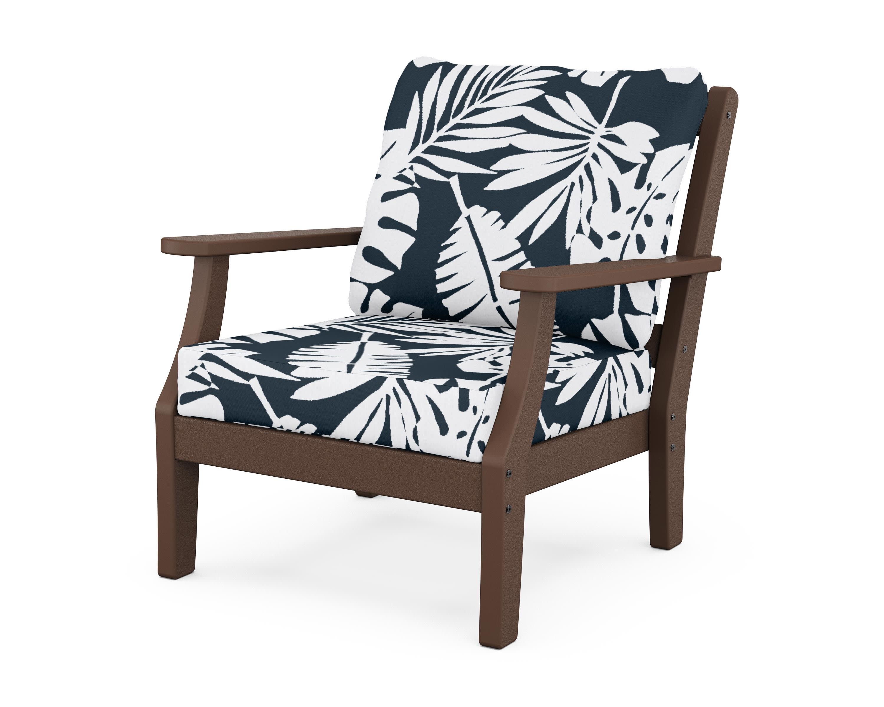 Chinoiserie Deep Seating Chair in Mahogany / Leaf Marine Indigo