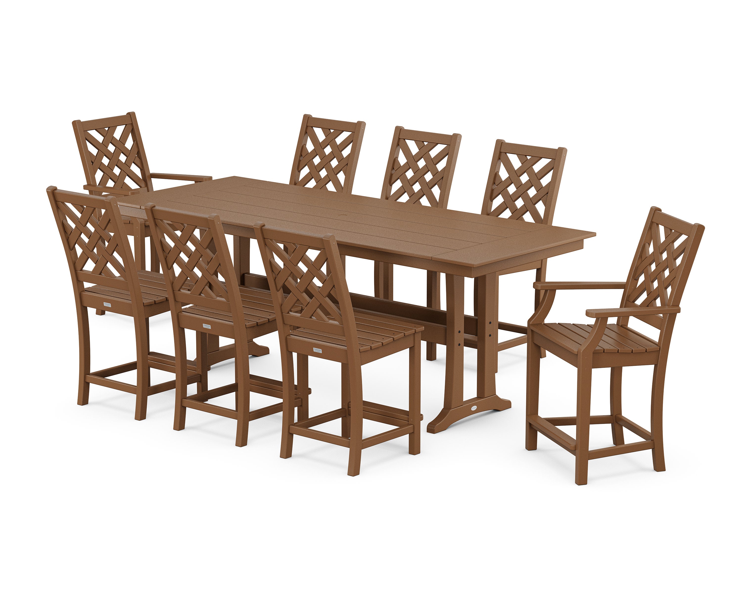 Wovendale 9-Piece Farmhouse Counter Set with Trestle Legs in Teak