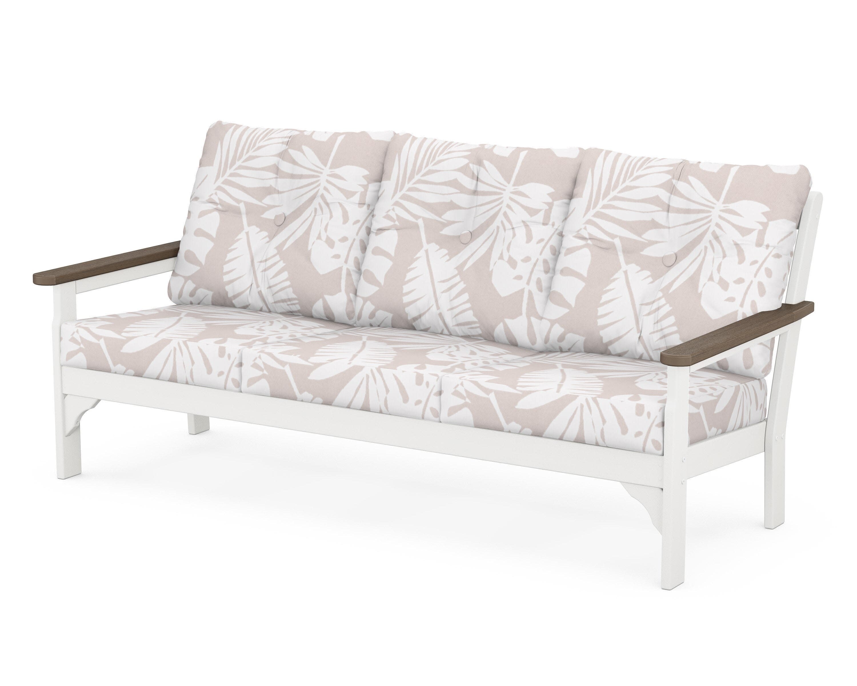Vineyard Deep Seating Sofa in White / Kona / Leaf Dune Burlap