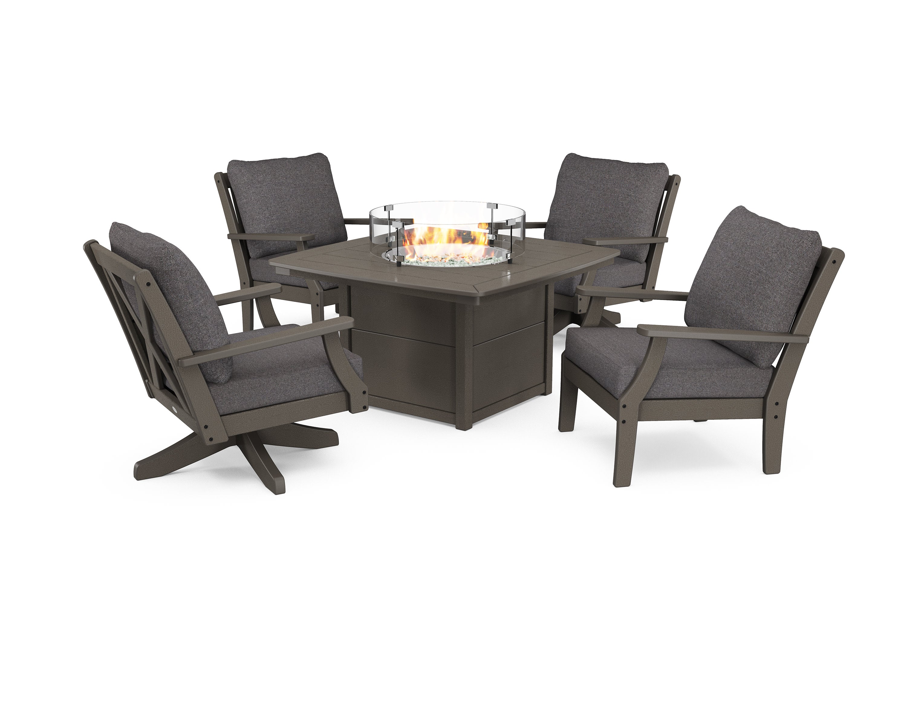 Braxton 5-Piece Deep Seating Set with Fire Table in Vintage Coffee / Ash Charcoal