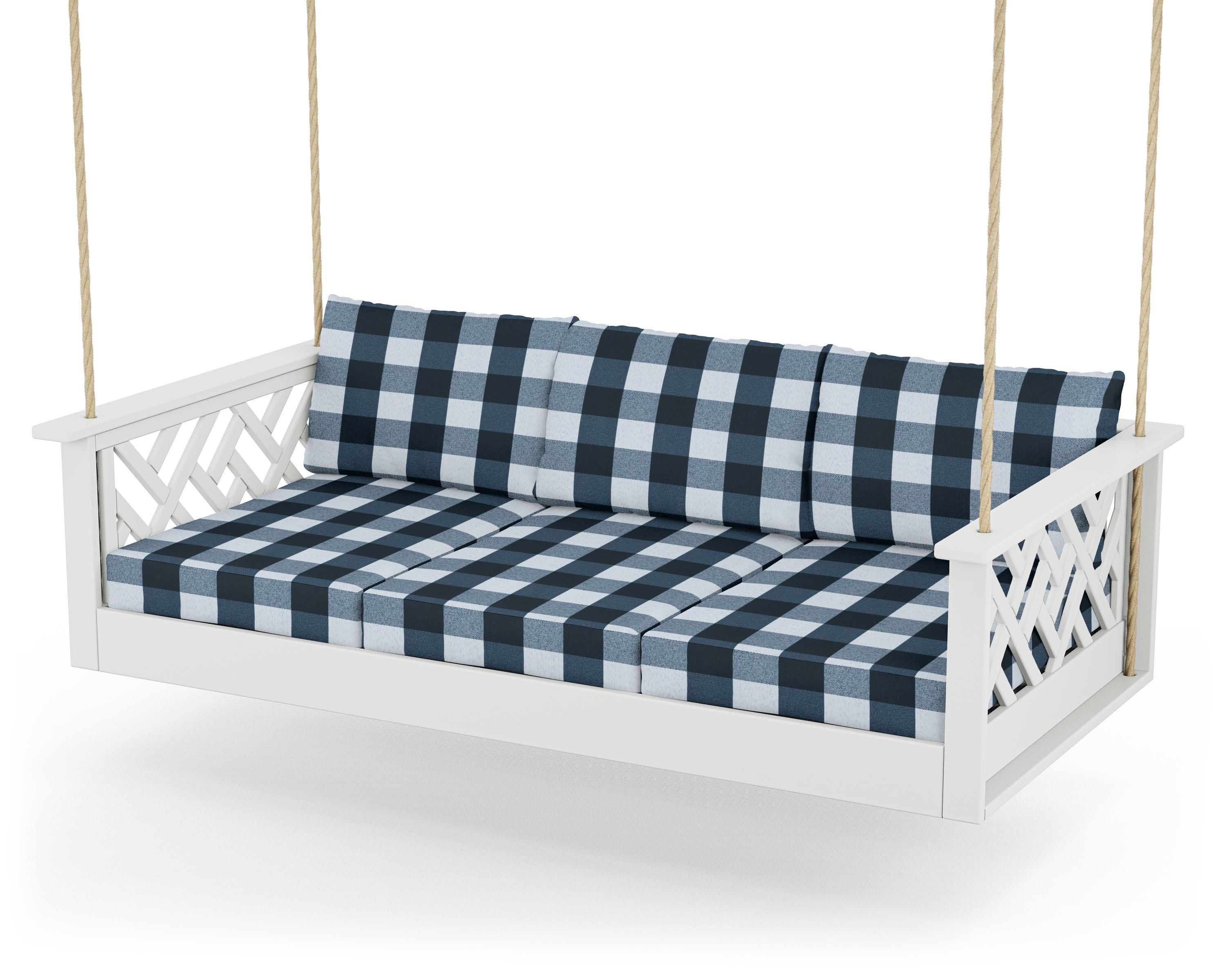 Chippendale Daybed Swing in White / Buffalo Plaid Marine Indigo