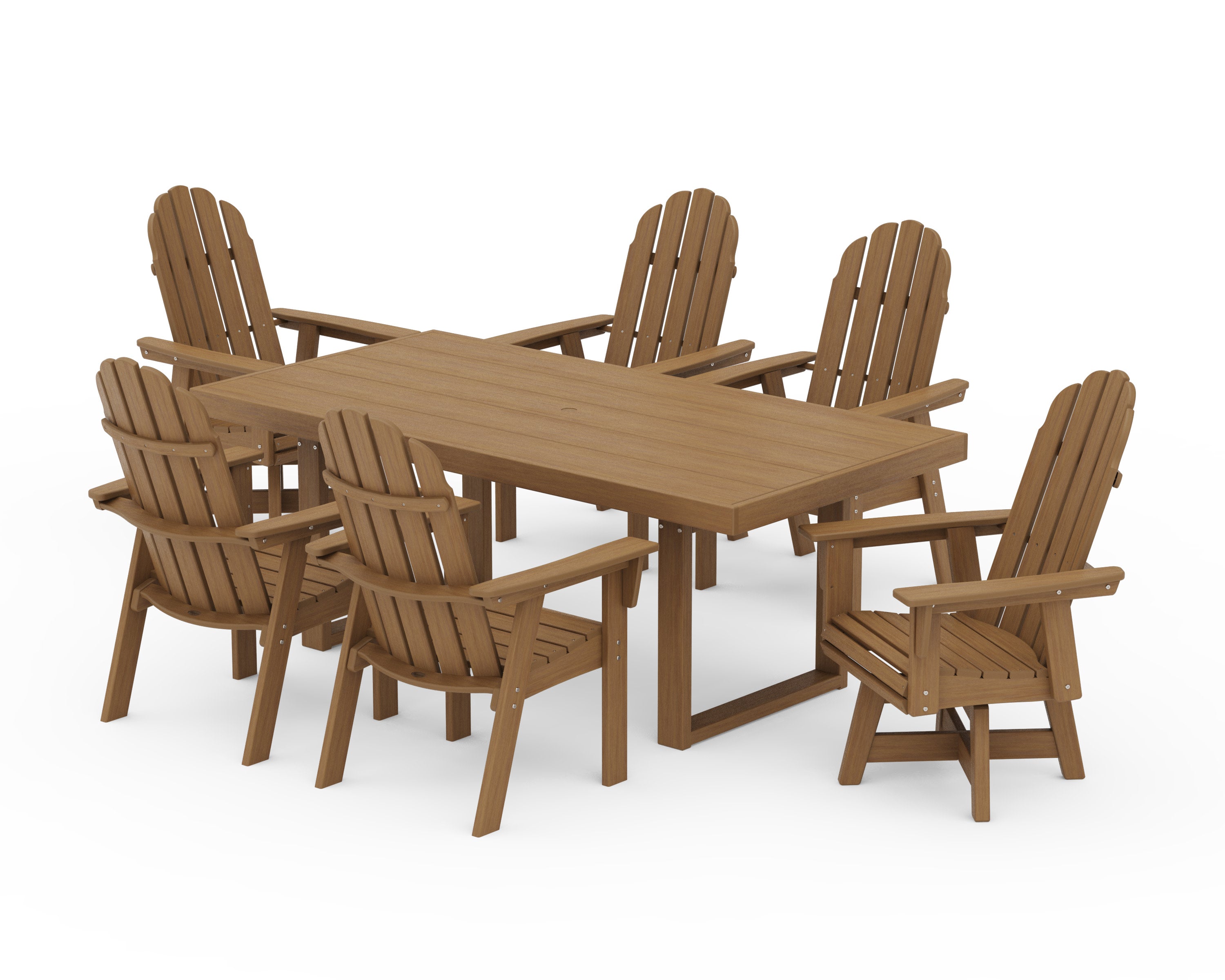Vineyard Curveback Adirondack Swivel Chair 7-Piece Dining Set in Natural