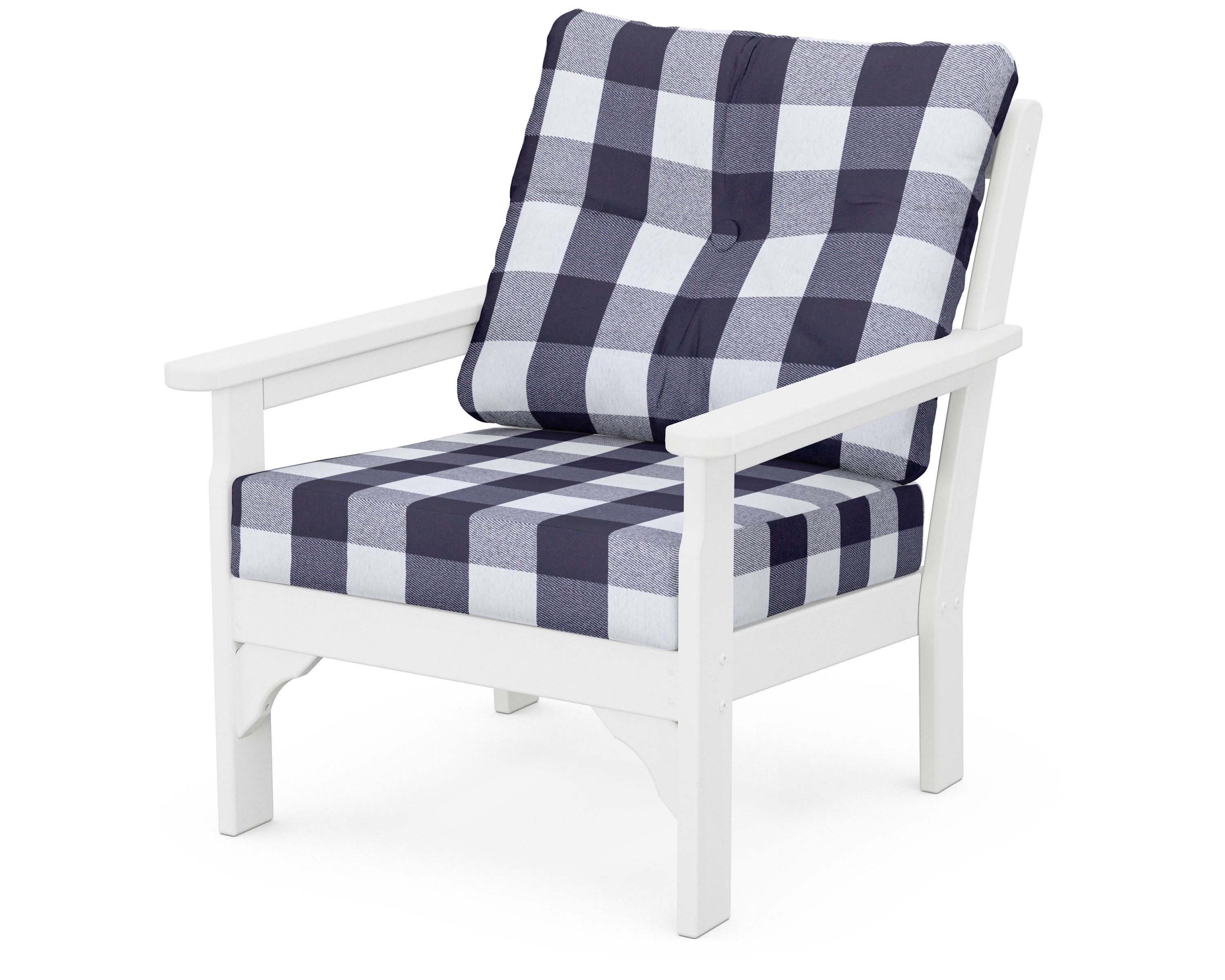 Vineyard Deep Seating Chair in White / Buffalo Plaid Navy