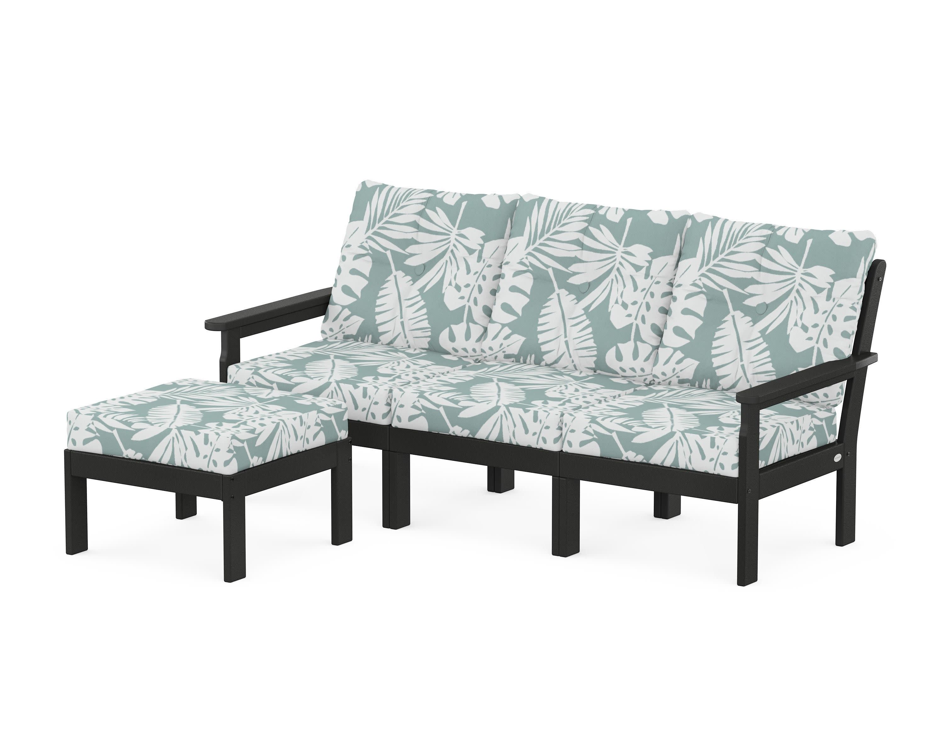Vineyard 4-Piece Sectional with Ottoman in Black / Leaf Glacier Spa