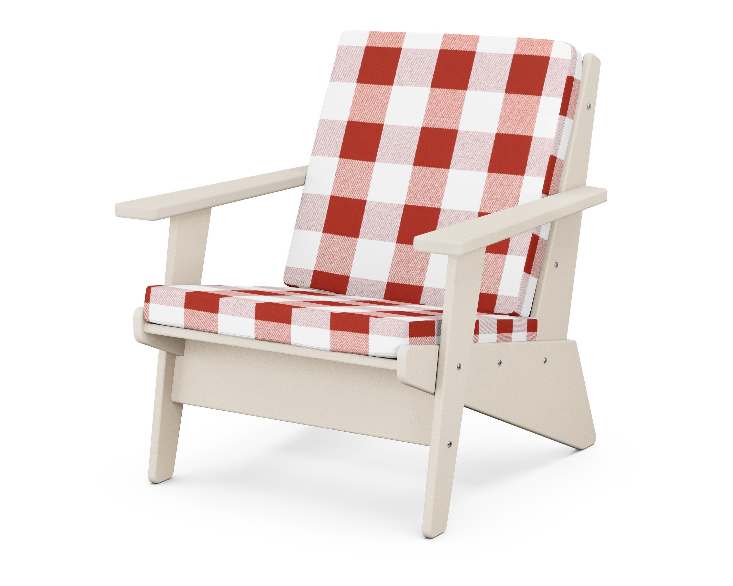 Riviera Modern Lounge Chair in Sand / Buffalo Plaid Crimson