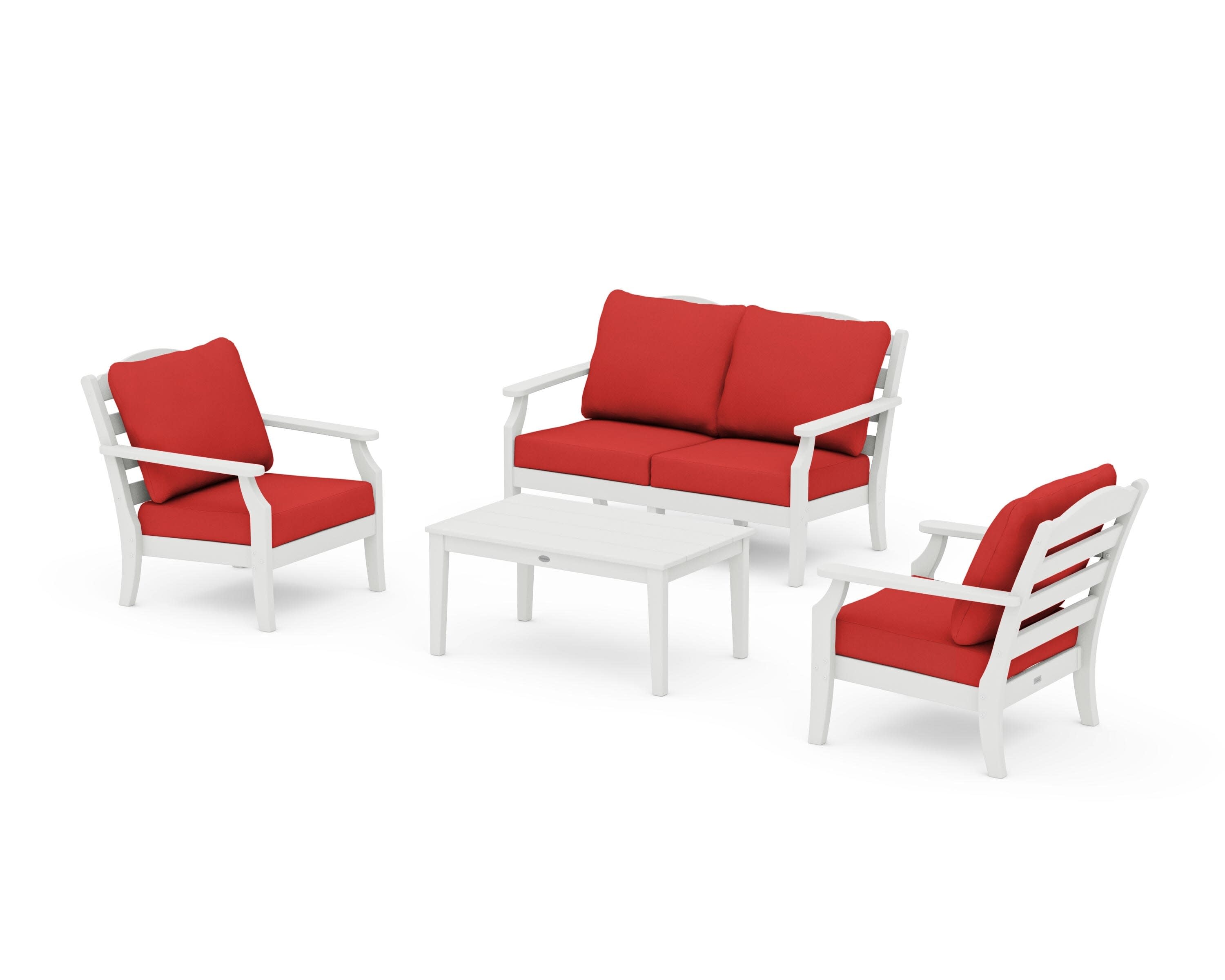 Savannah 4-Piece Deep Seating Set with Loveseat in Vintage White / Crimson Linen