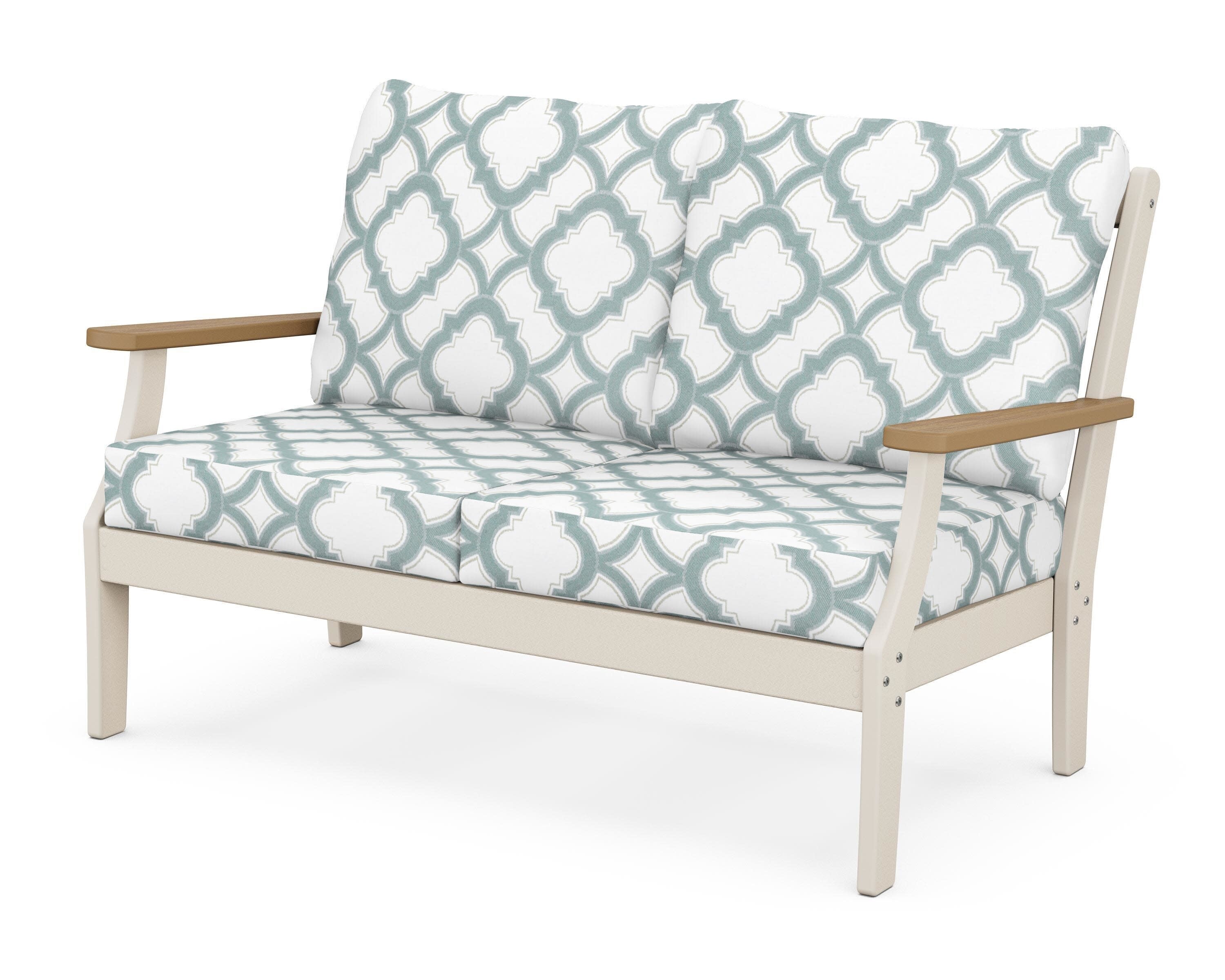 Braxton Deep Seating Loveseat in Sand / Natural / Trellis Glacier Spa