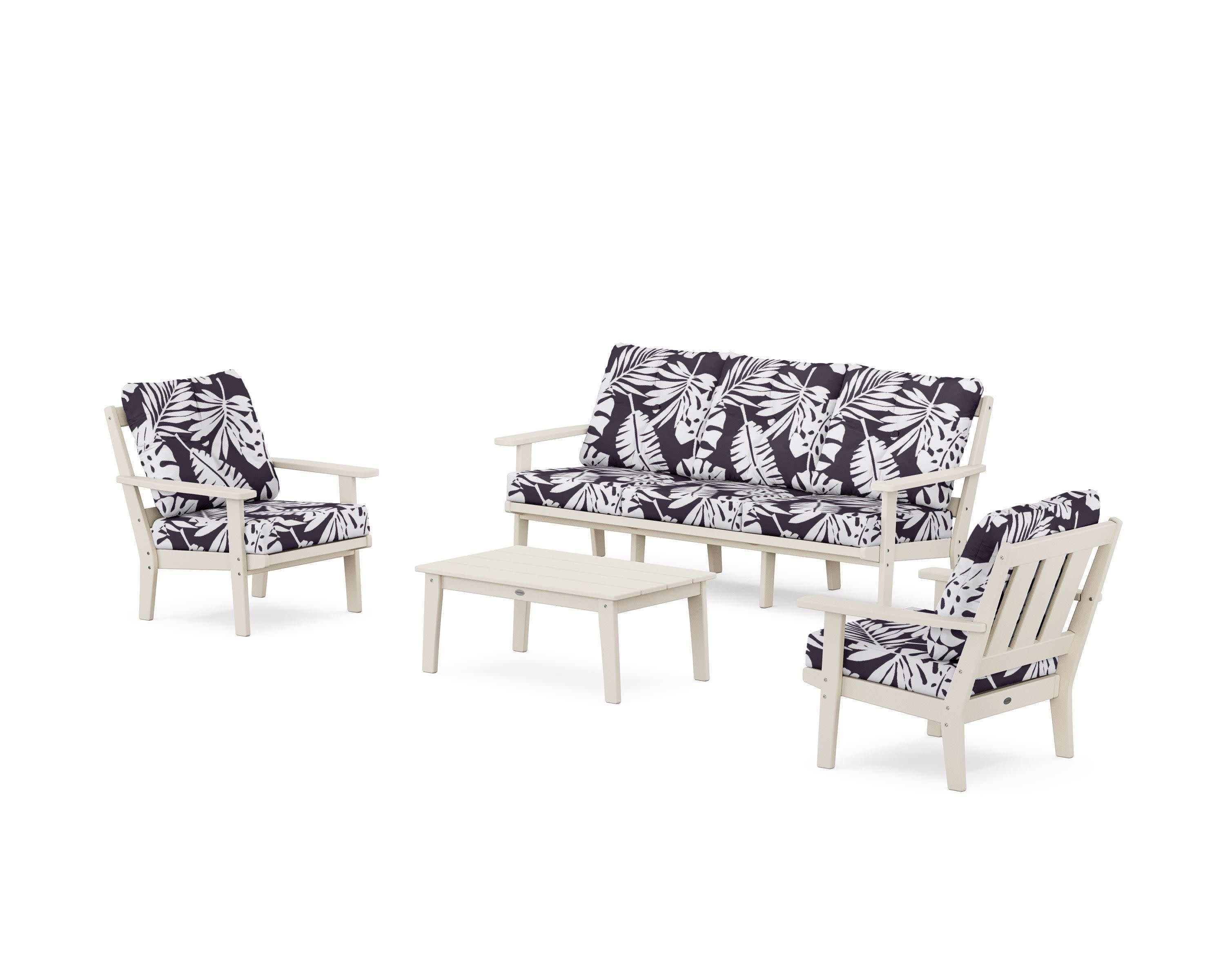 Oxford 4-Piece Deep Seating Set with Sofa in Sand / Leaf Navy