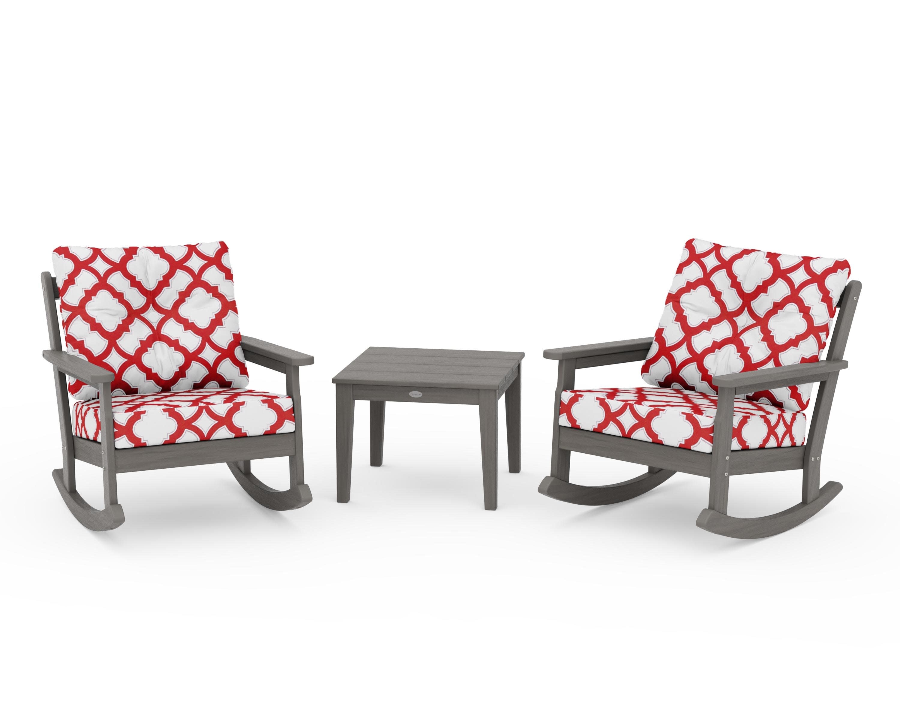 Vineyard 3-Piece Deep Seating Rocker Set in Driftwood / Trellis Crimson
