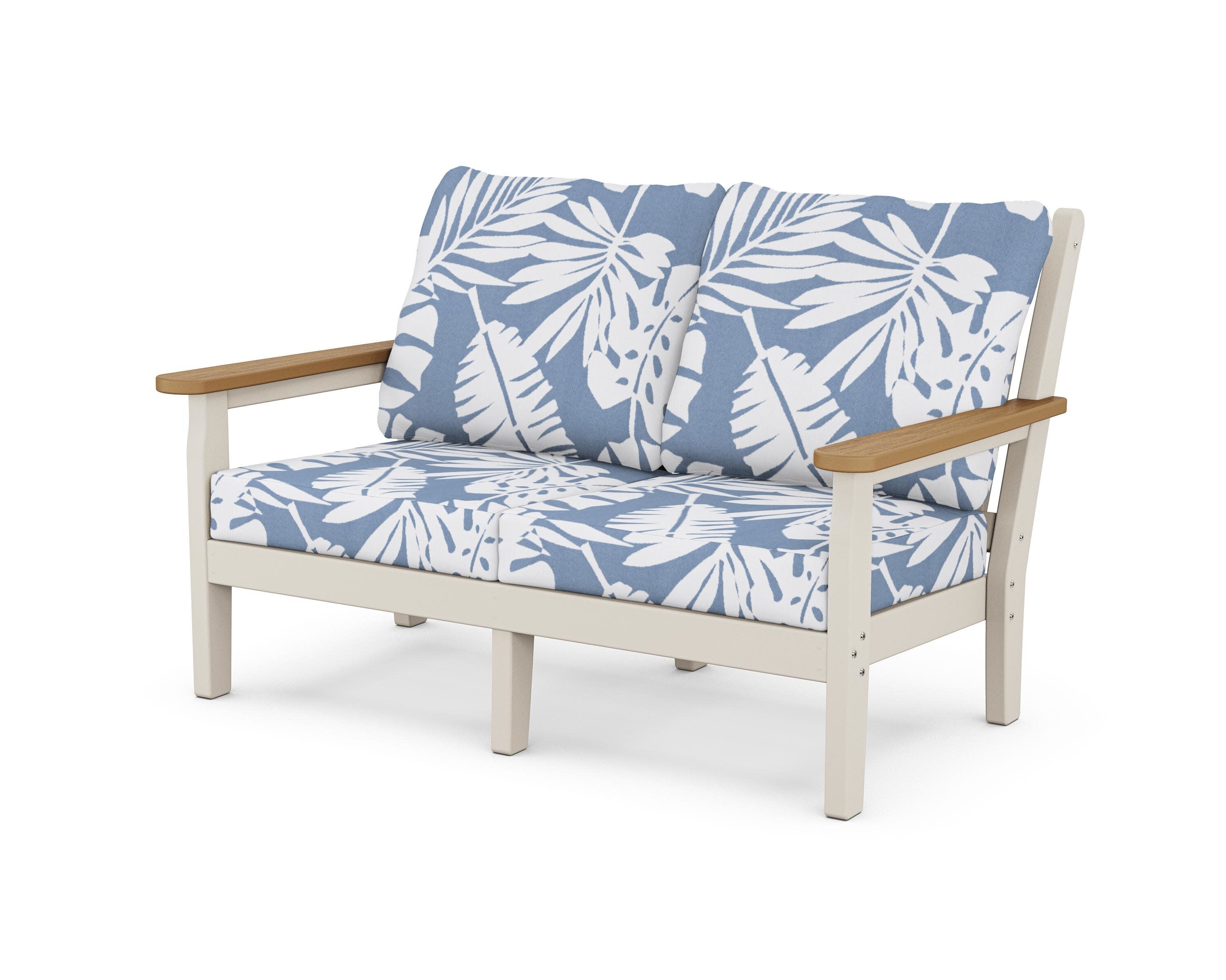 Chippendale Deep Seating Loveseat in Sand / Natural / Leaf Sky Blue