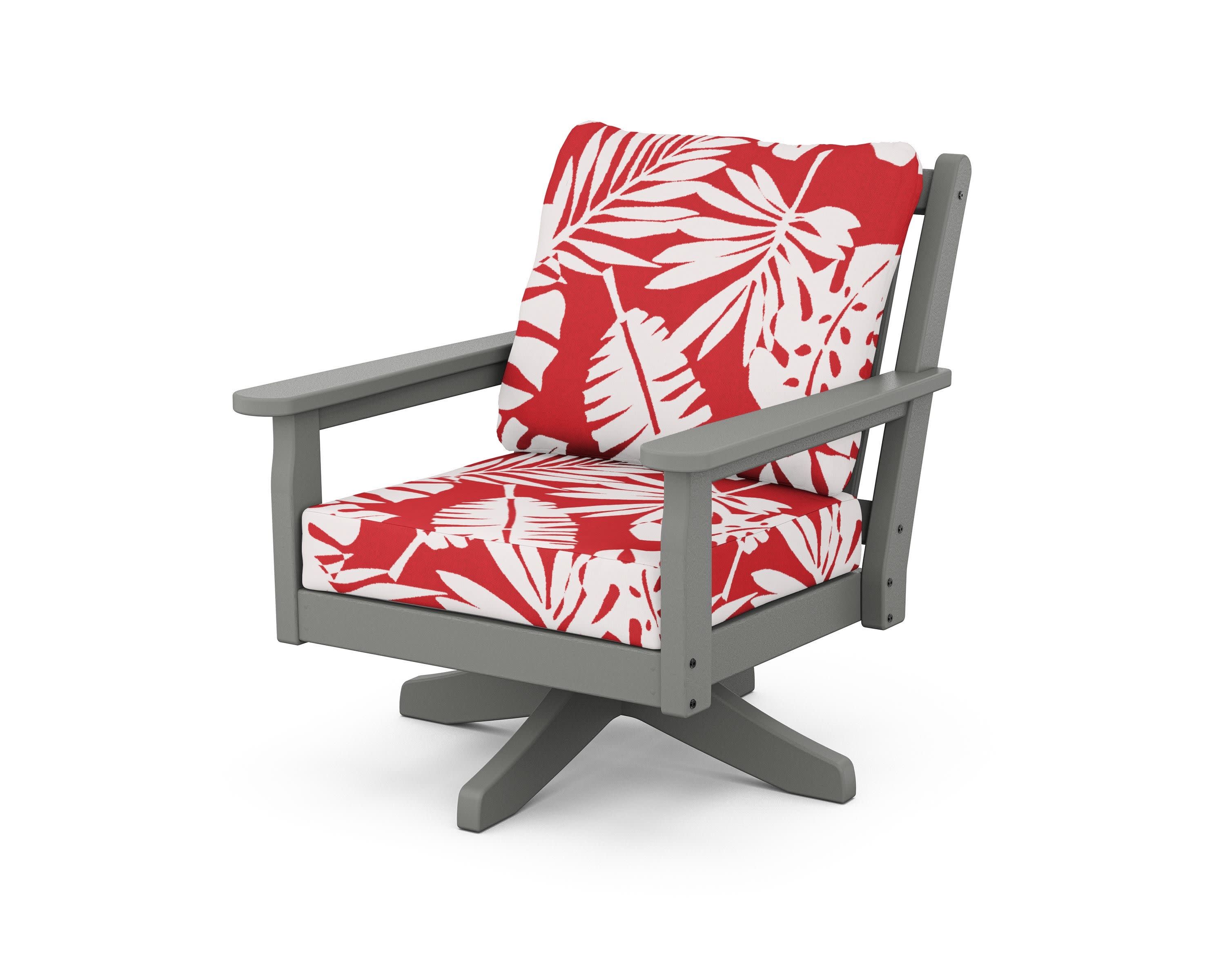 Chippendale Deep Seating Swivel Chair in Slate Grey / Leaf Crimson