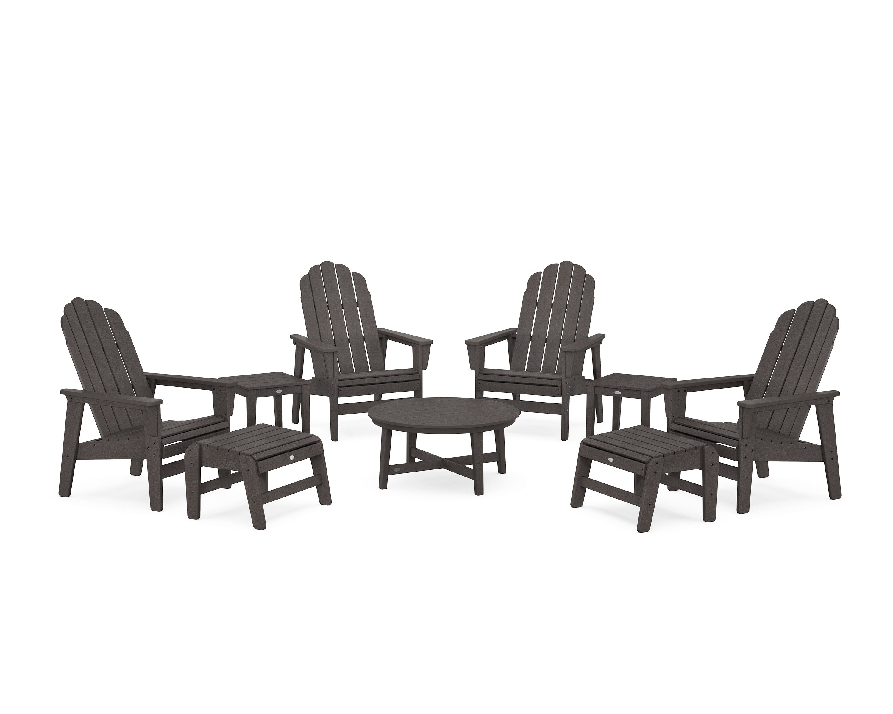 Vineyard Grand Upright Adirondack 9-Piece Conversation Set in Vintage Coffee