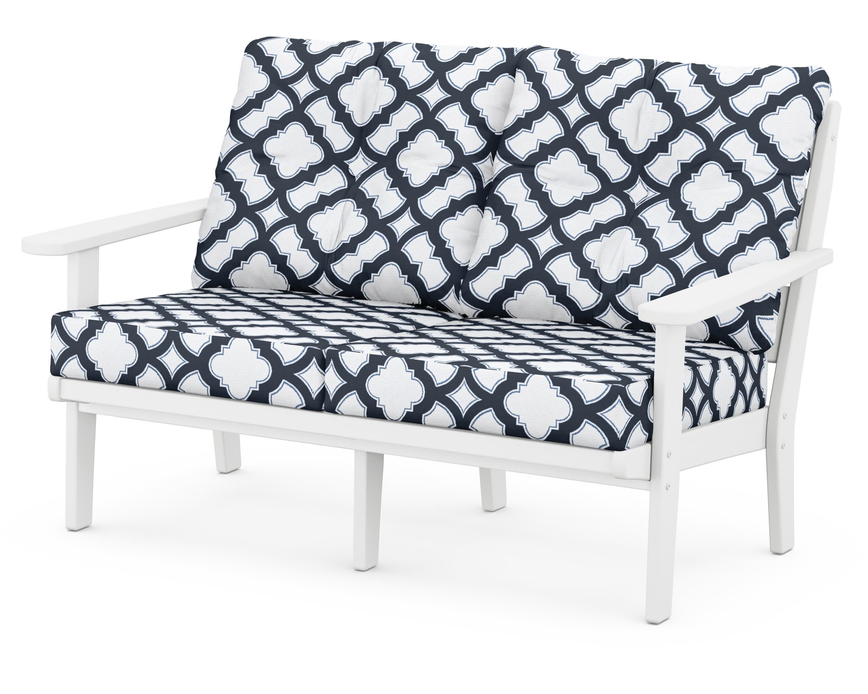 Lakeside Deep Seating Loveseat in White / Trellis Marine Indigo