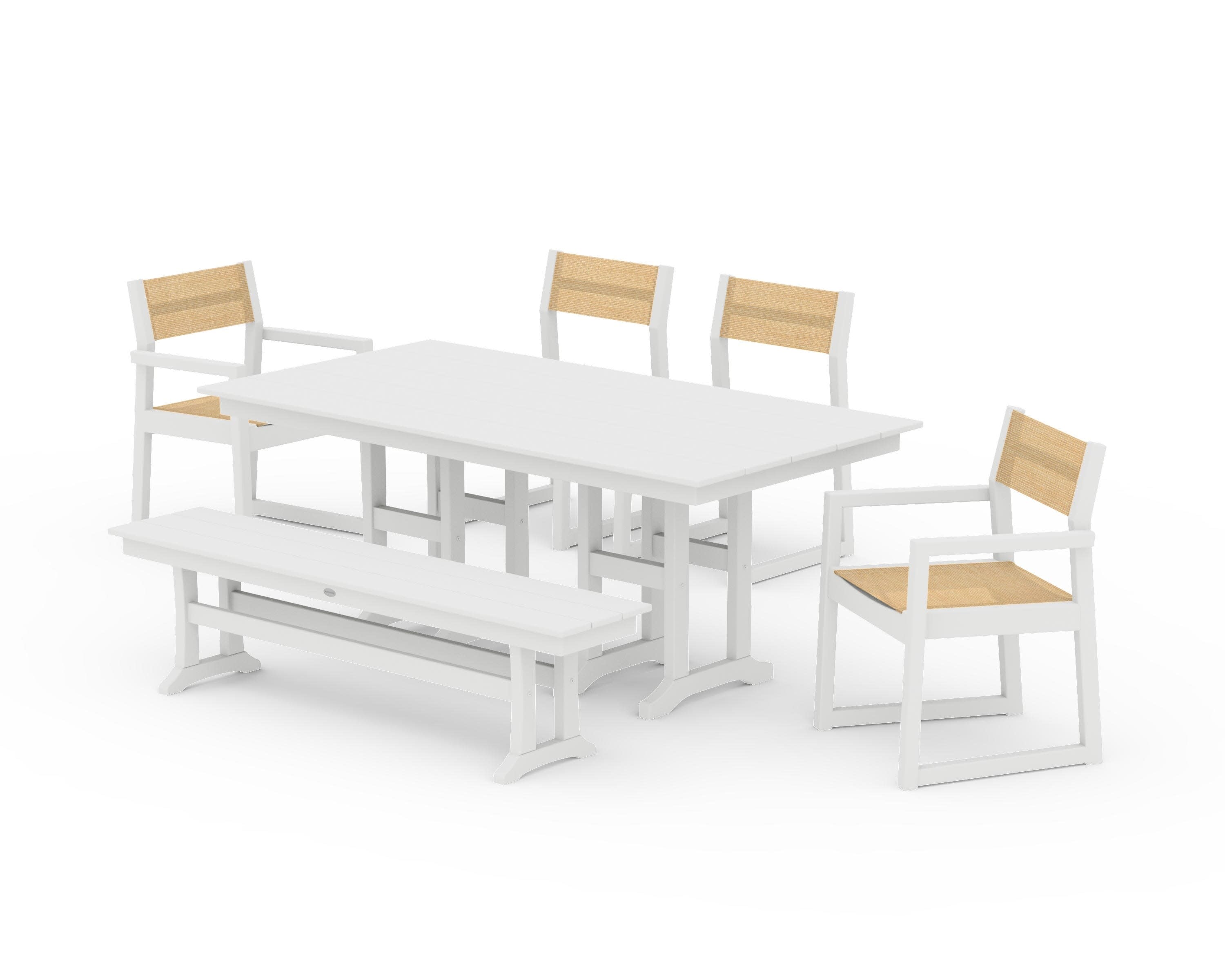 EDGE Sling 6-Piece Farmhouse Dining Set in White / Dupioni Apricot Sling