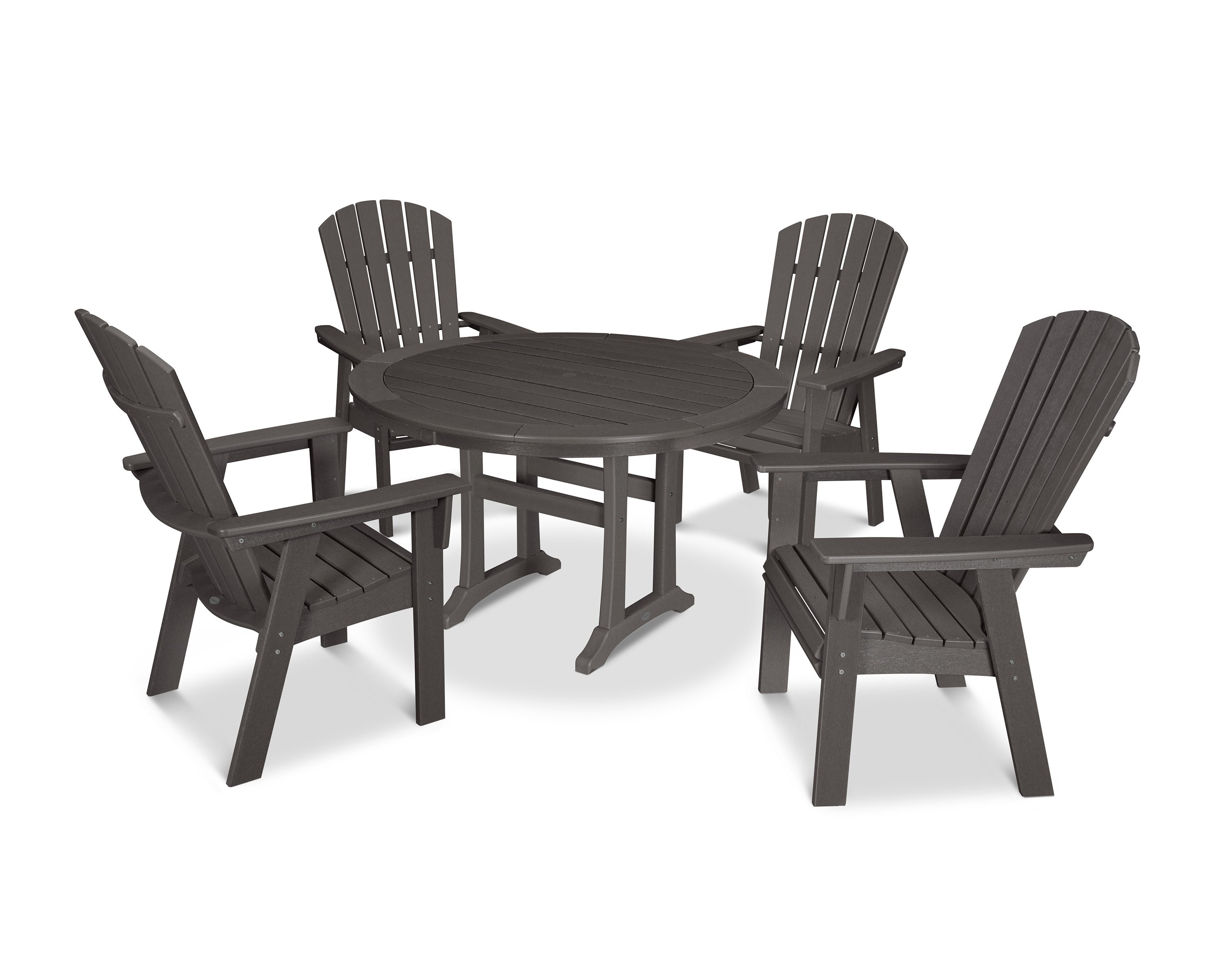 Nautical Curveback Adirondack 5-Piece Round Dining Set with Trestle Legs in Vintage Coffee