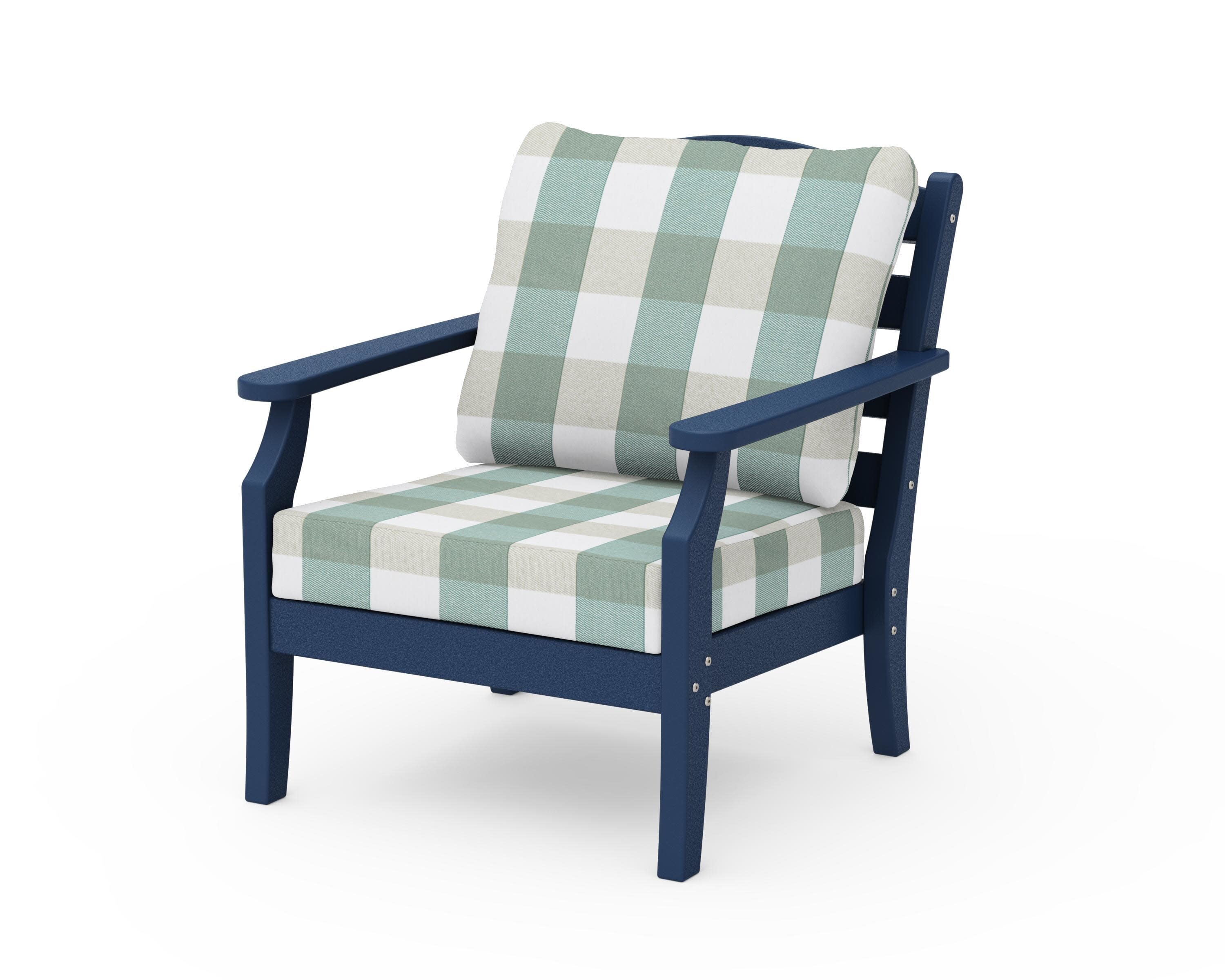Savannah Deep Seating Chair in Navy / Buffalo Plaid Glacier Spa