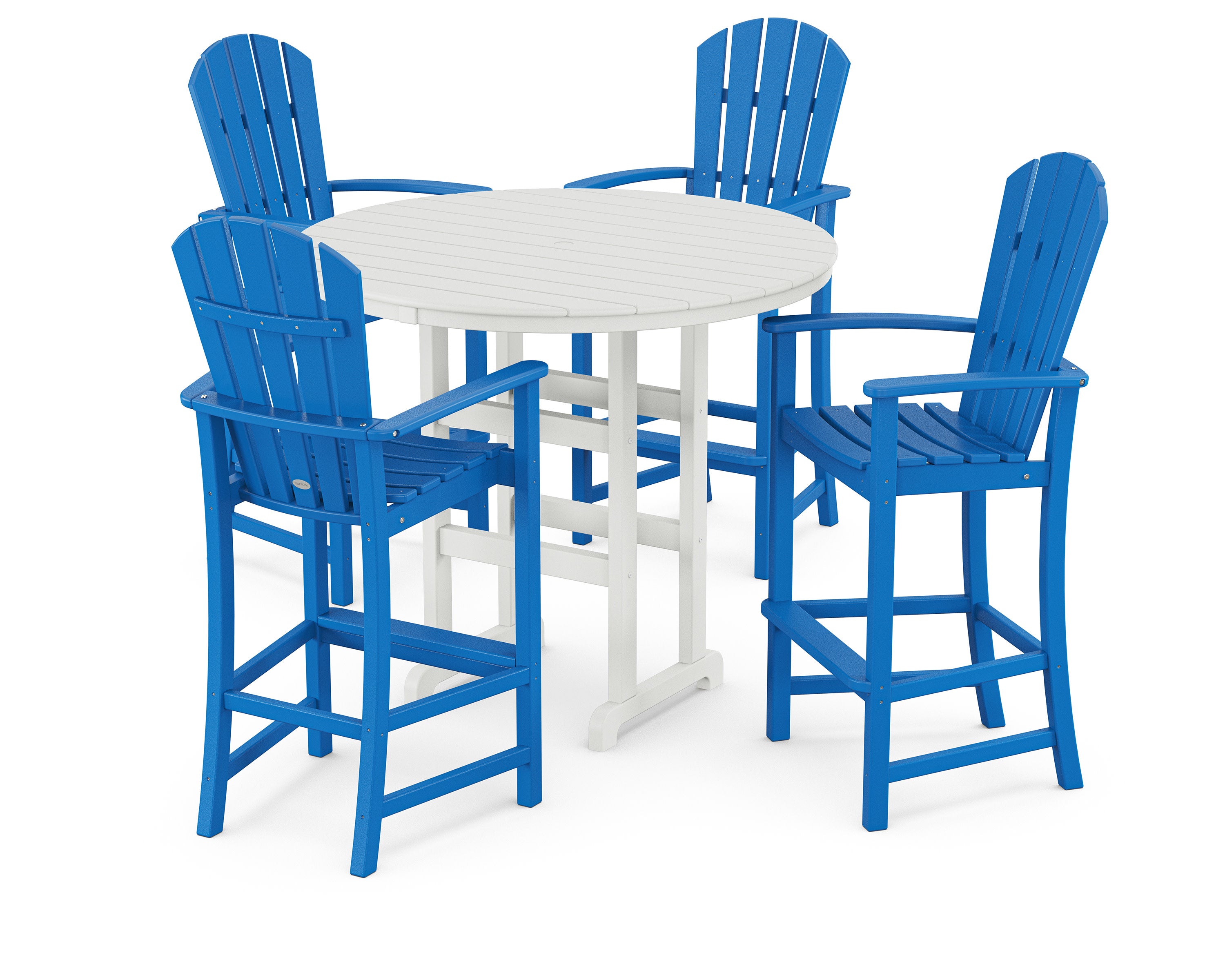Palm Coast 5-Piece Round Farmhouse Bar Set in Pacific Blue / White
