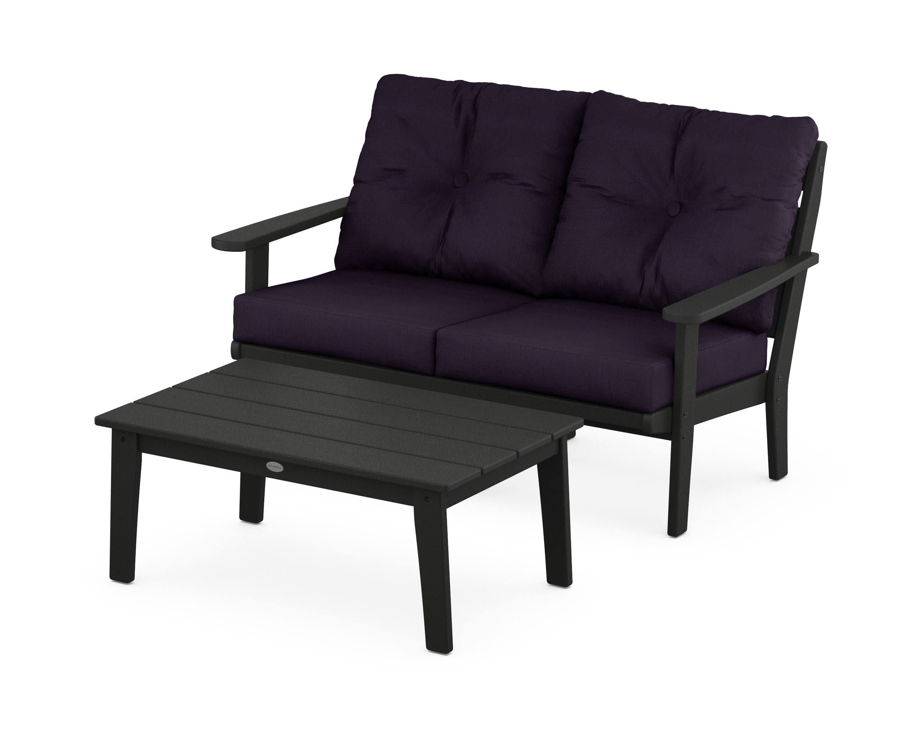 Lakeside 2-Piece Lounge Loveseat Set in Black / Navy Linen