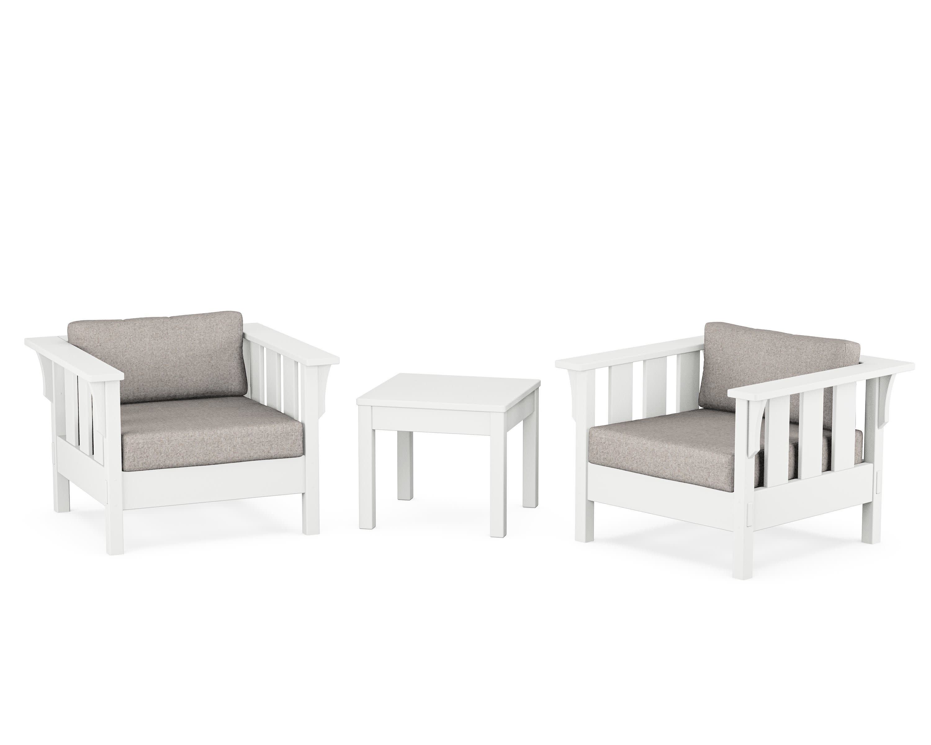 Acadia 3-Piece Deep Seating Set in White / Weathered Tweed