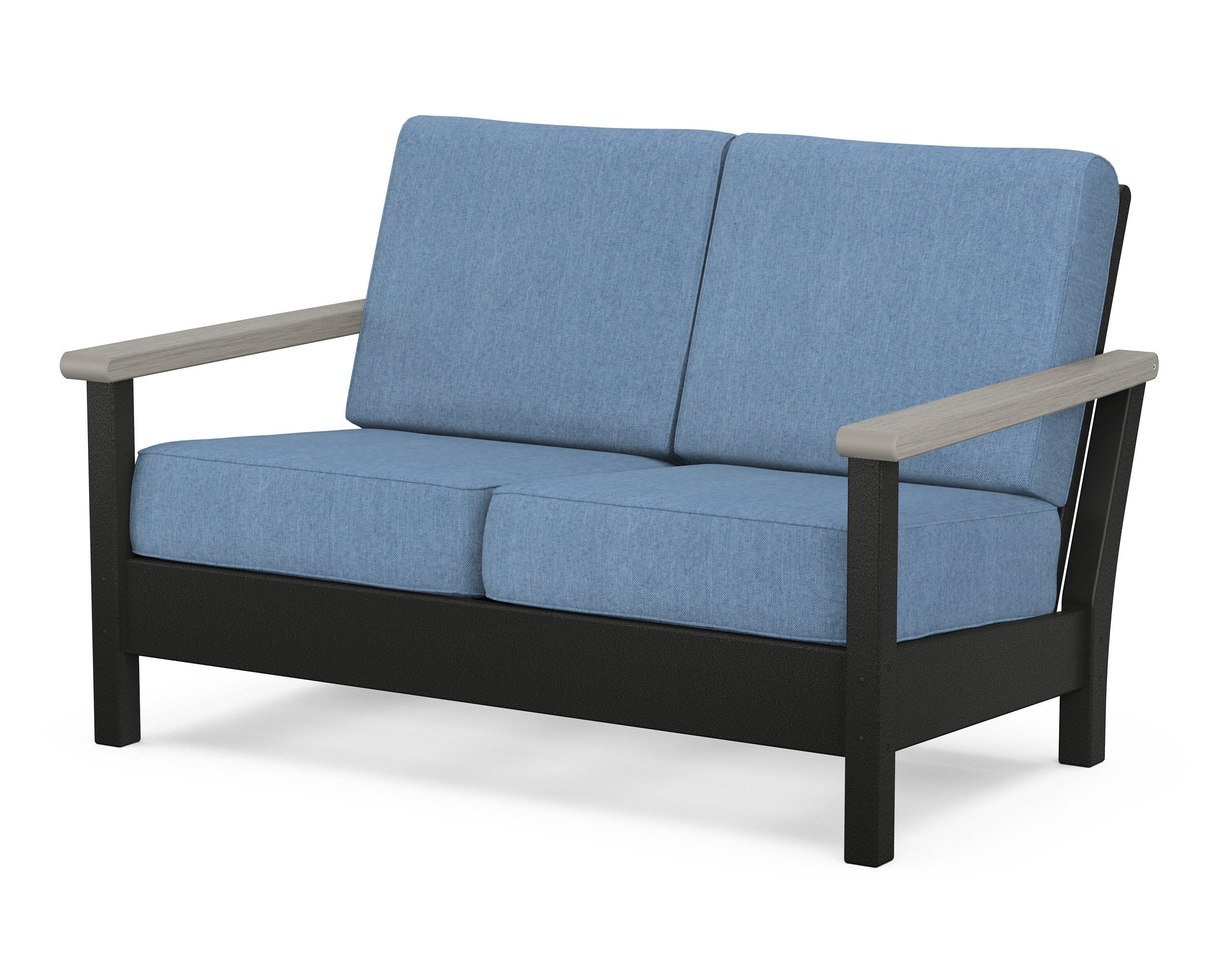 Harbour Deep Seating Loveseat in Black / Driftwood / Sky Blue