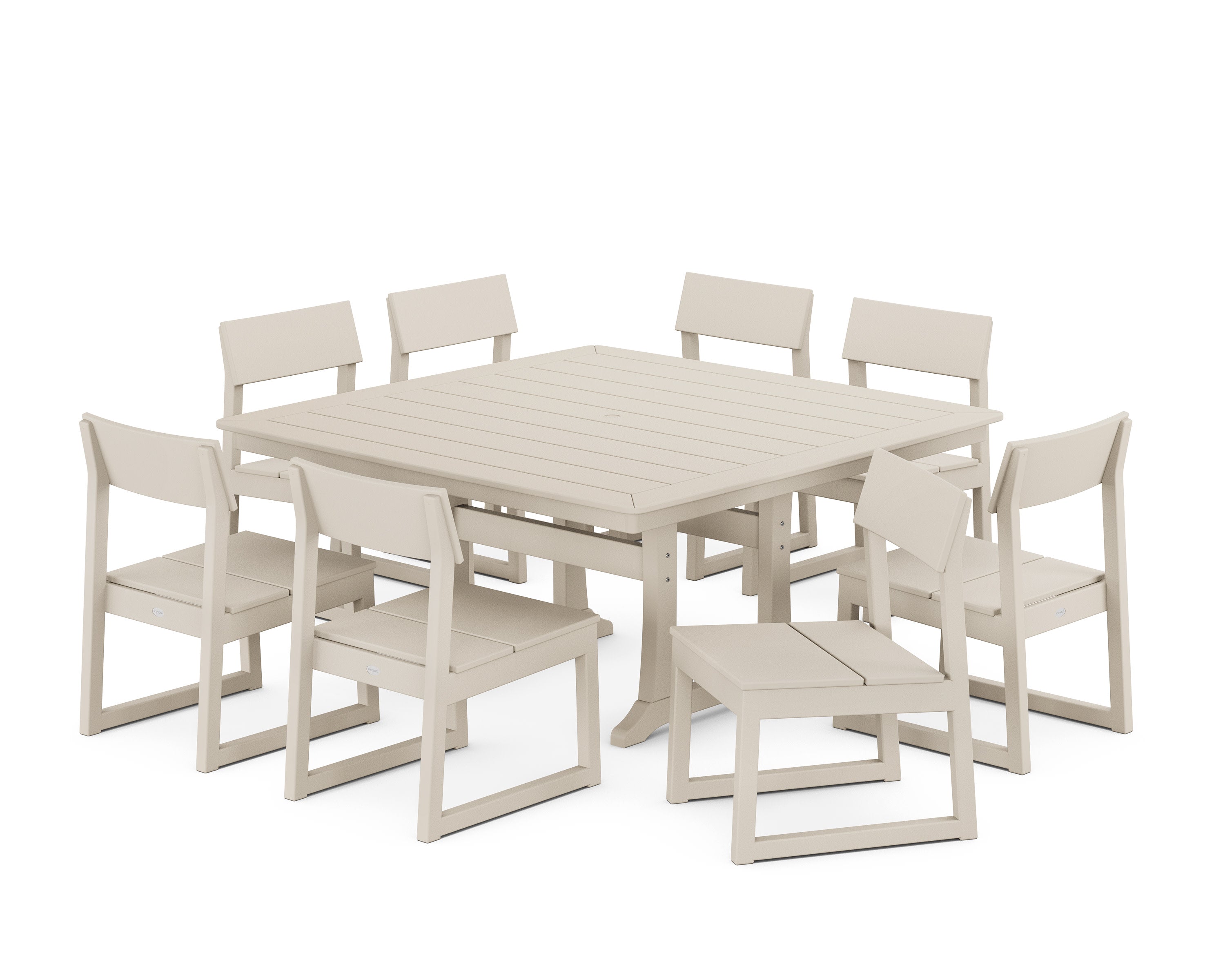 EDGE Side Chair 9-Piece Dining Set with Trestle Legs in Sand