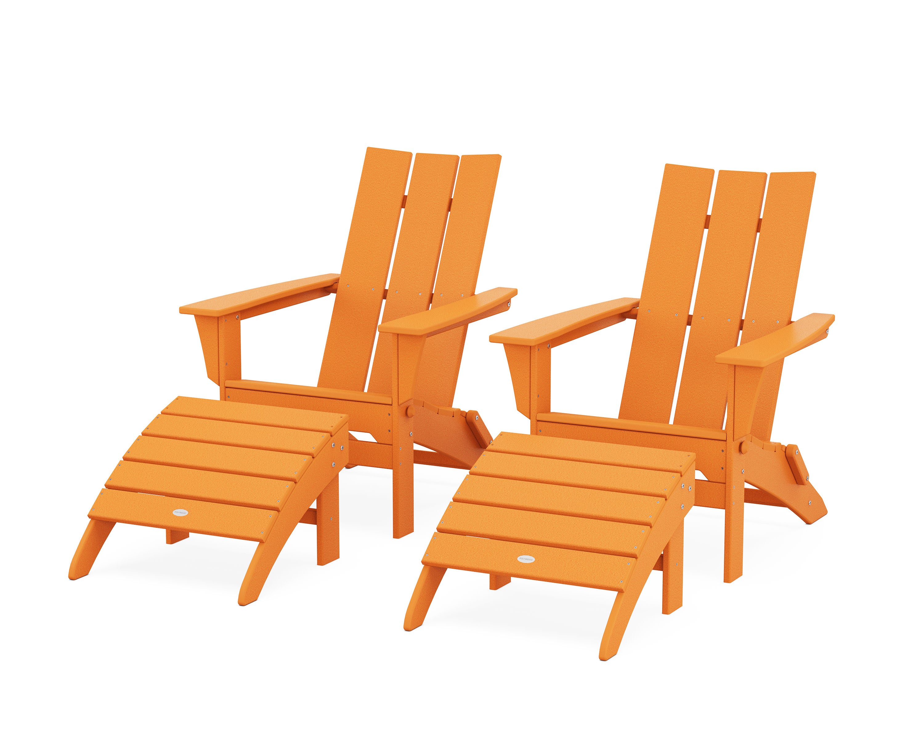 Modern Folding Adirondack Chair 4-Piece Set with Ottomans in Tangerine