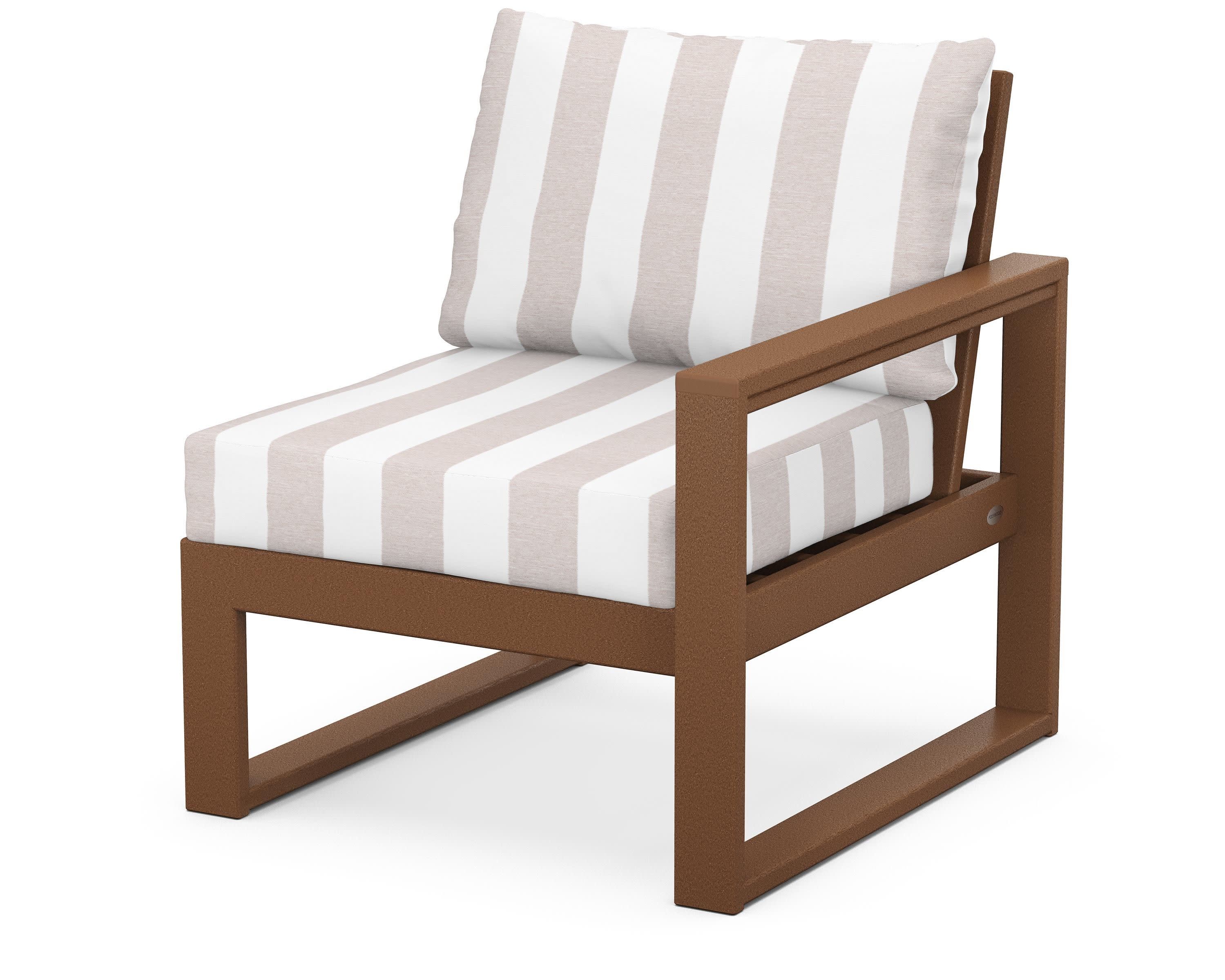 EDGE Modular Right Arm Chair in Teak / Cabana Stripe Dune Burlap