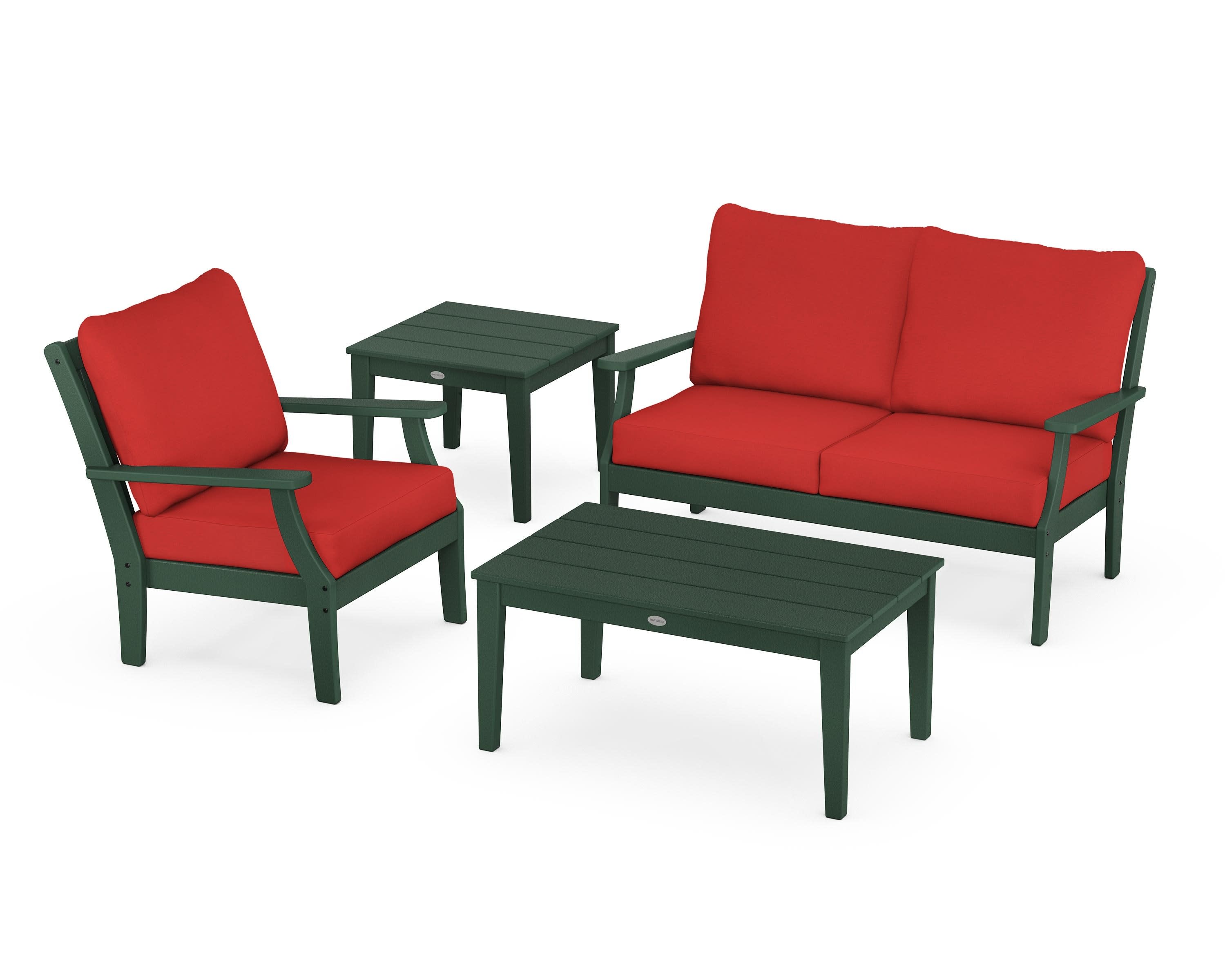 Braxton 4-Piece Deep Seating Set in Green / Crimson Linen