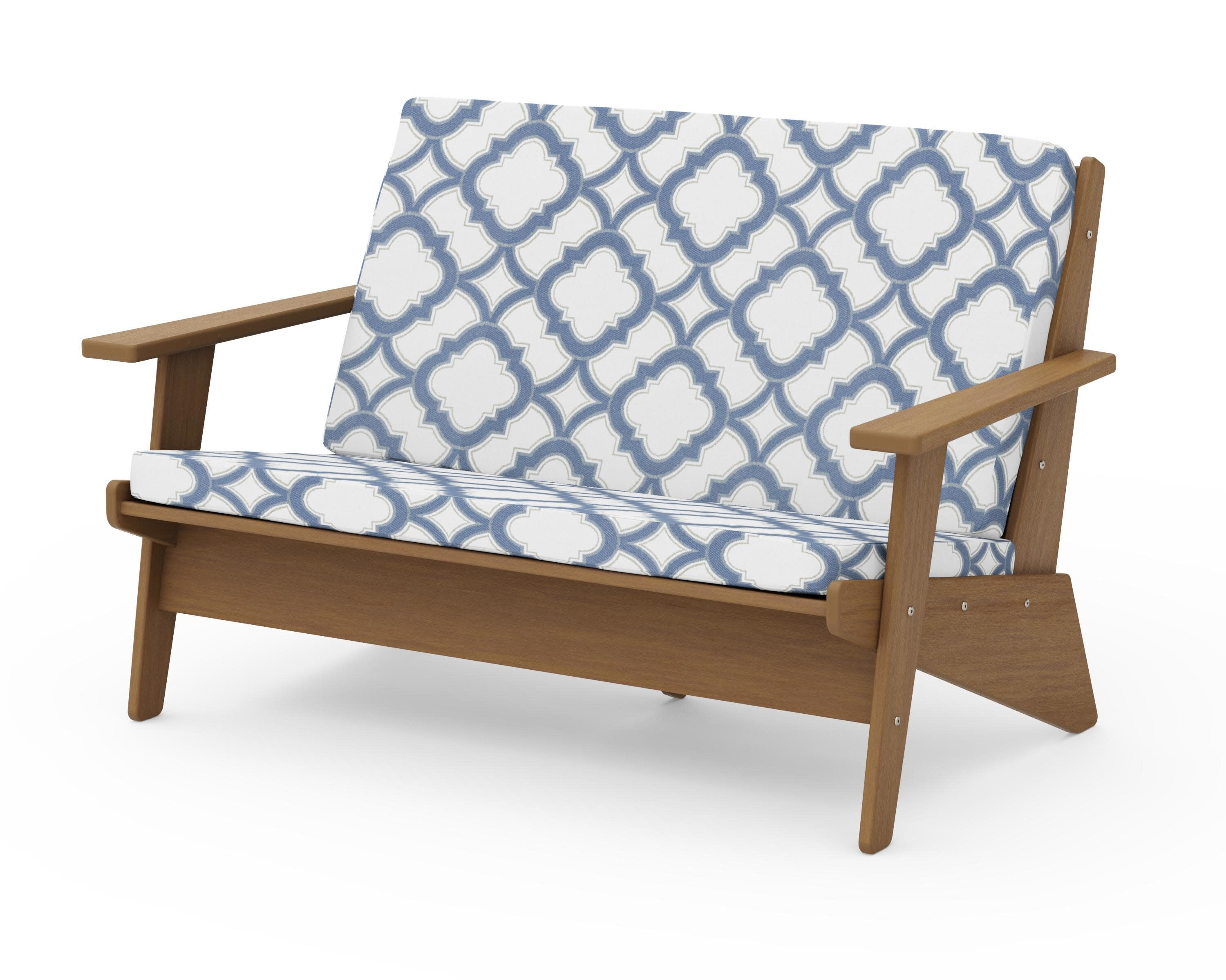 Riviera Modern Lounge Loveseat in Natural / Trellis Sky Blue